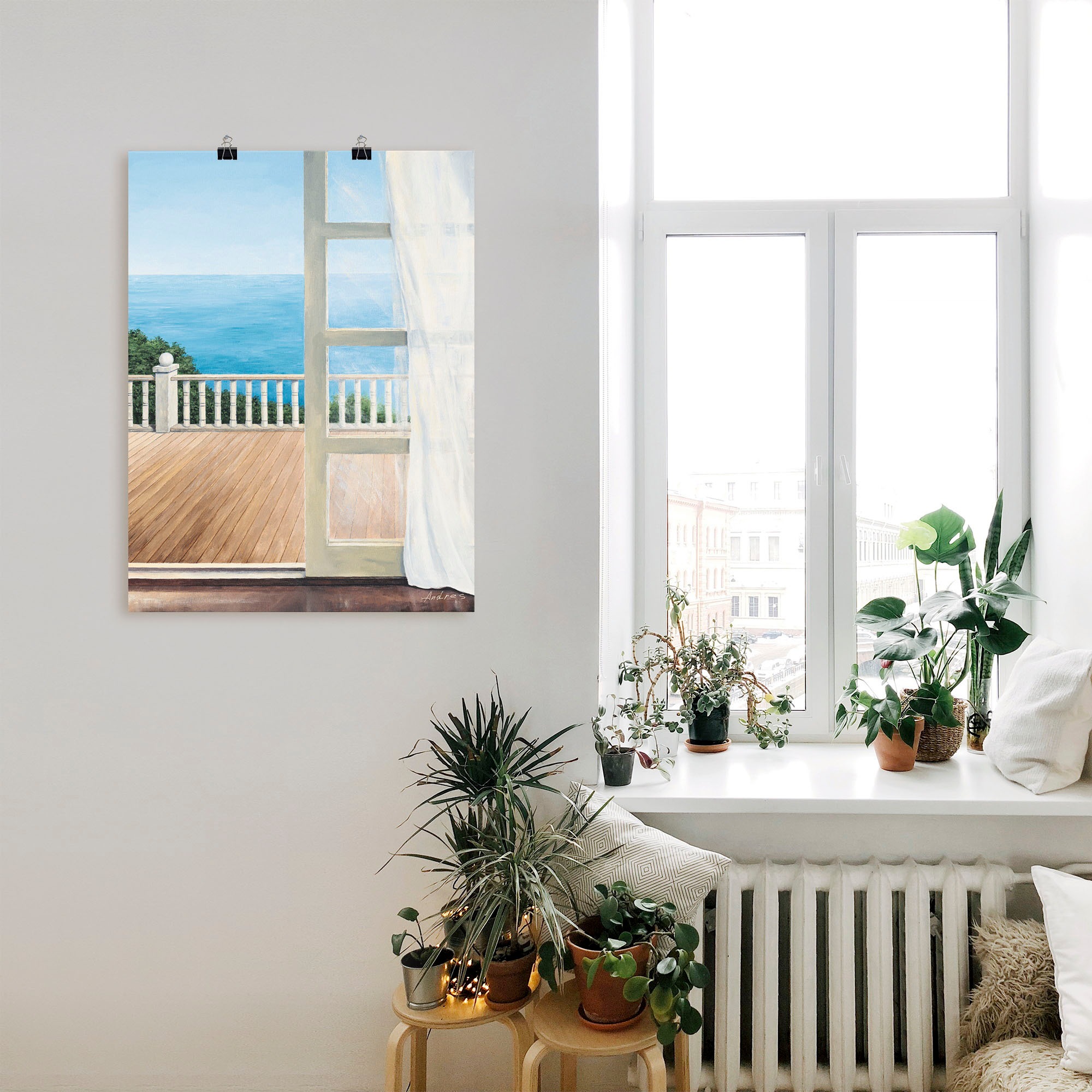 Artland Poster »Veranda mit Meerblick« Fensterblick 1 Stk. tlg. auf Keilrahmen gespannt