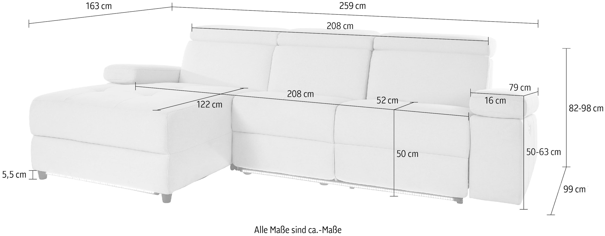 Home affaire Canapé d'angle »Kilado, L-Form,« mit Relaxfunktion, verstellbarer Armlehne, Kopfteilverstellung