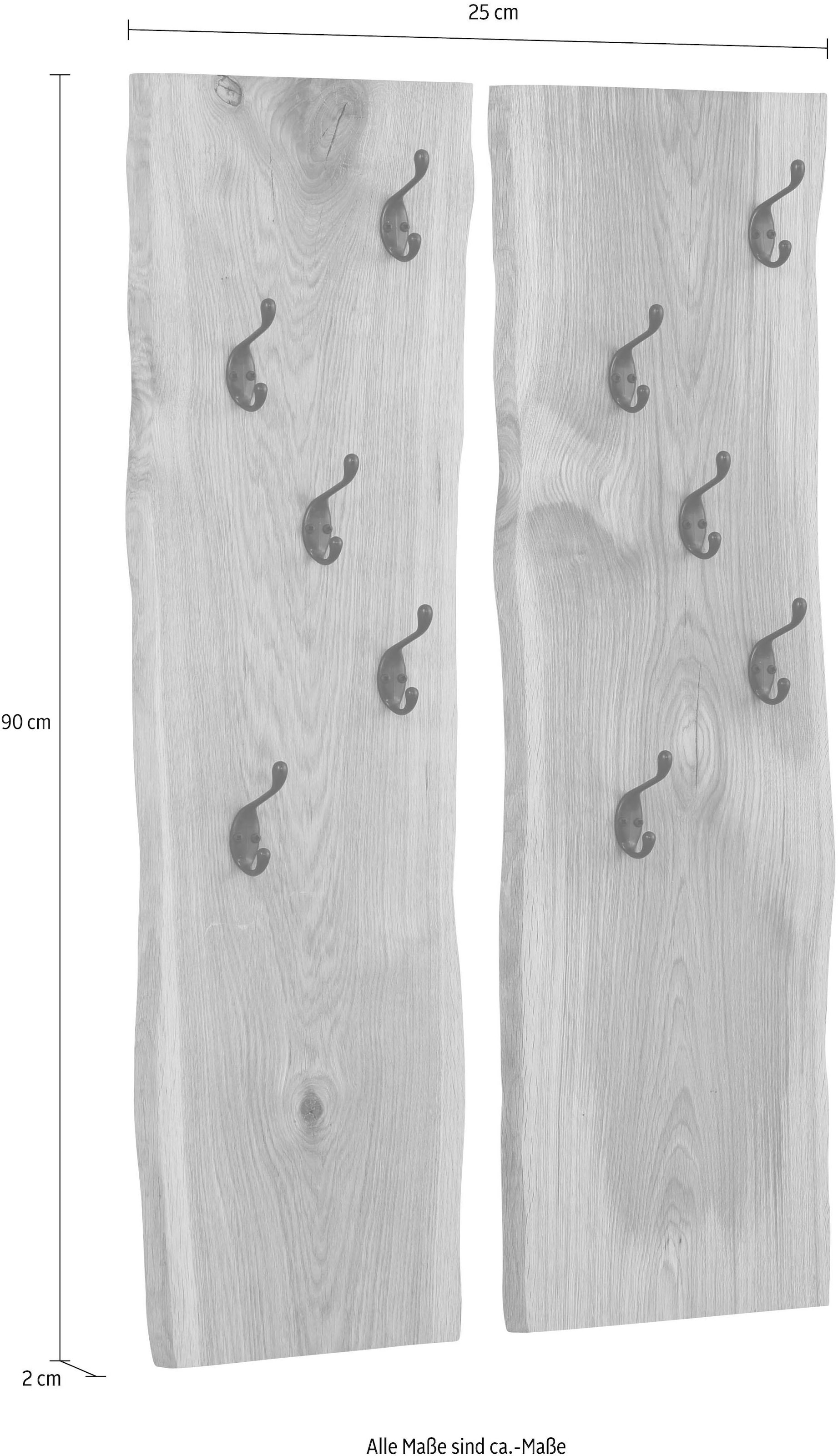 Home affaire Panneau de vestiaire »Brodi« Masse pro Paneel (B/T/H): 25/2/90 cm,  aus massiver Eiche in Wellenform, 2er-Set mit je 5 Metallhaken