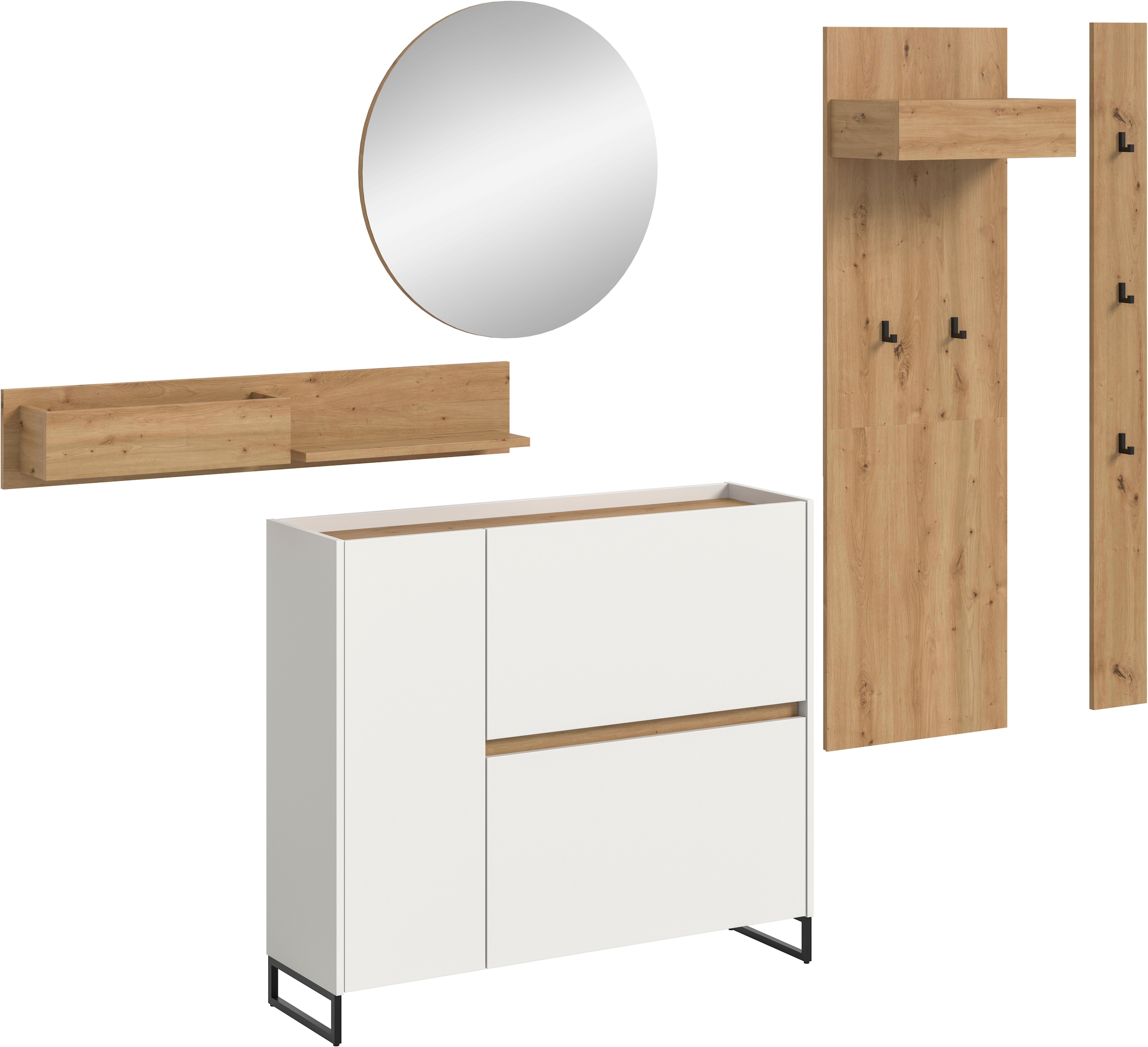 Image of Home affaire Garderoben-Set "EVRID, 5-teilig, Breite 236 cm, individuell stellbar & erweiterbar" best. aus.: Wandboard, Kommode, Spiegel, Garderobenpaneel, Hakenleiste, 5 Stk. tlg.