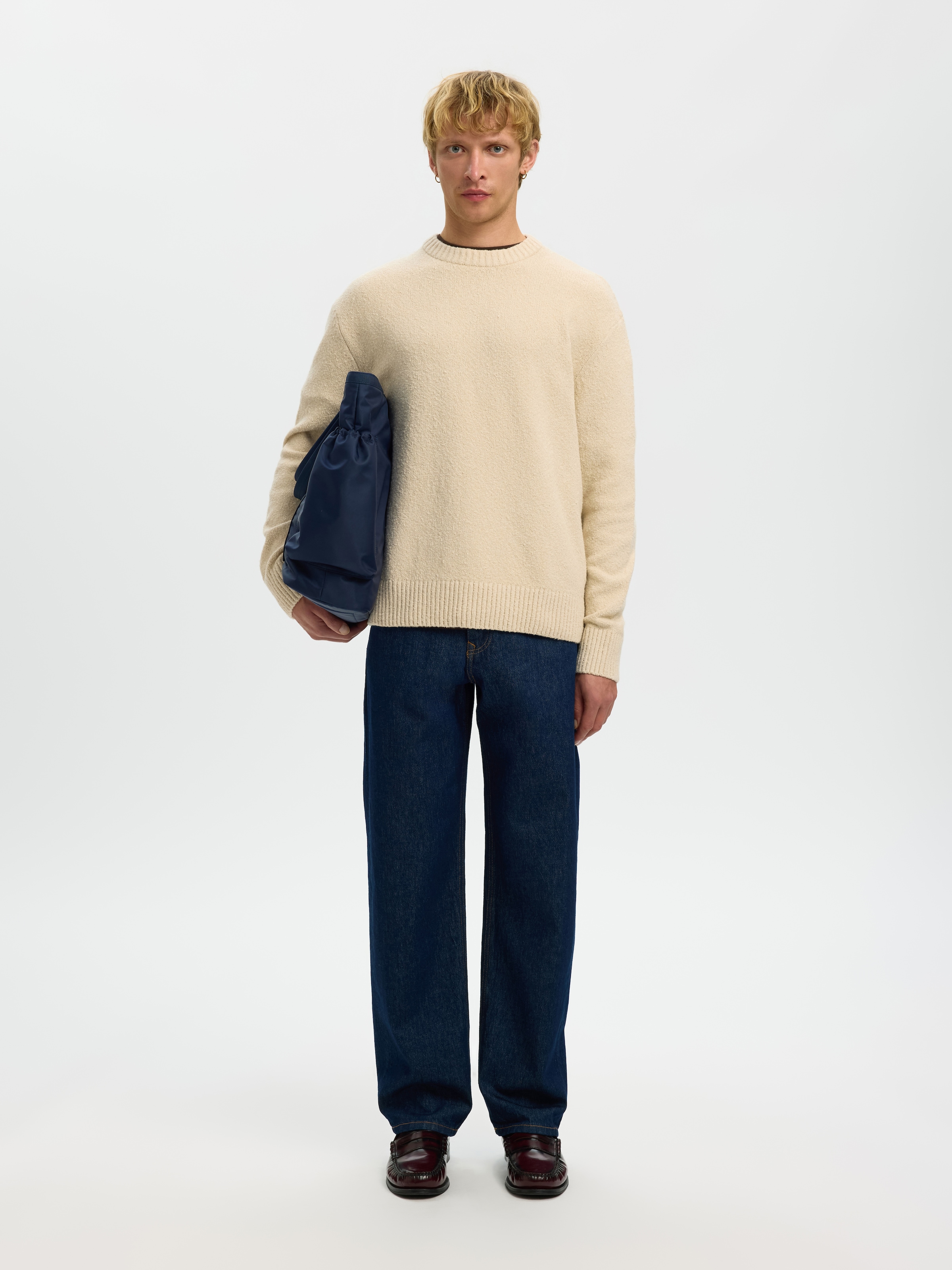 SELECTED Pull à col rond »SLMALEX LS KNIT CREW NECK NOOS« mélange coton, coupe décontractée