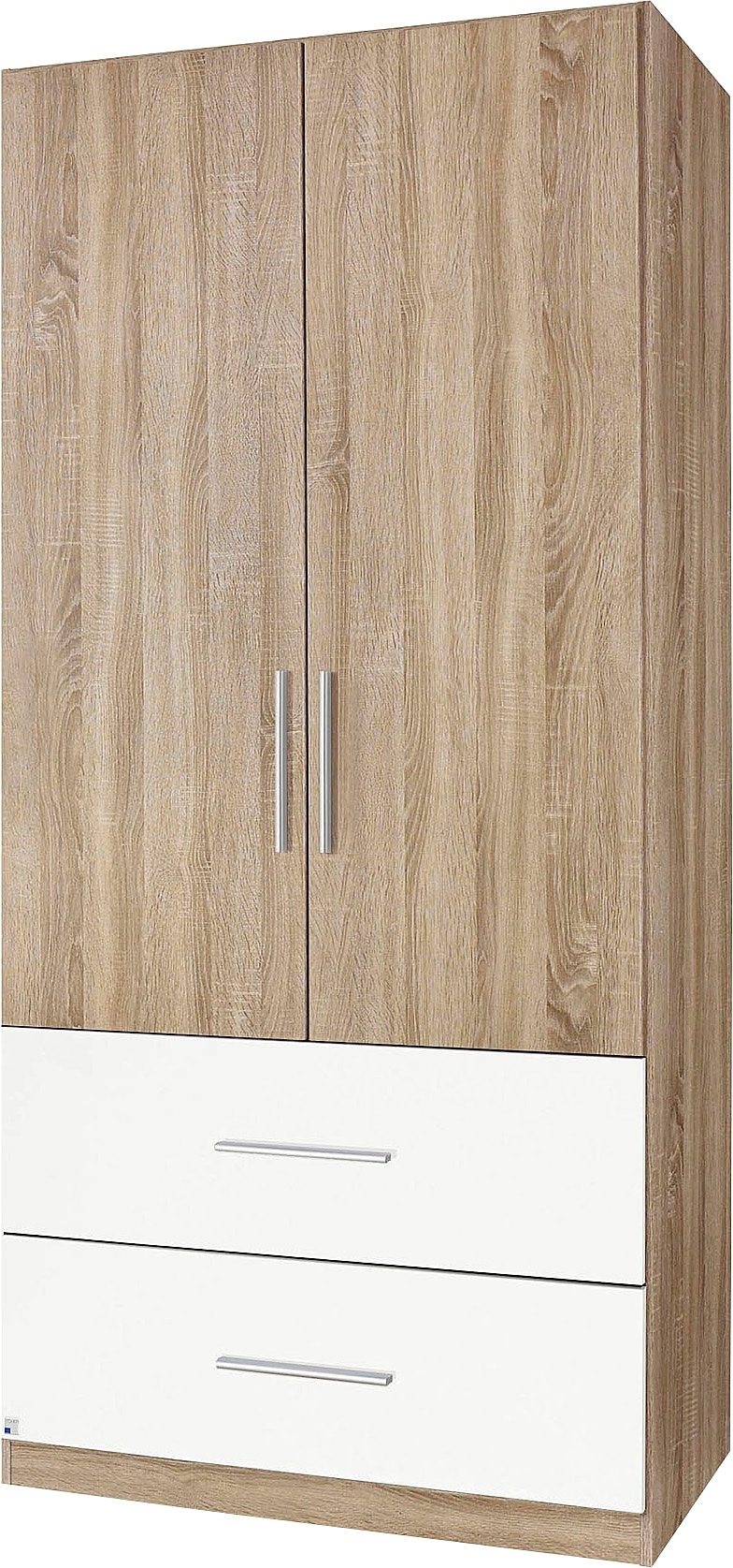 Image of rauch Kleiderschrank "Schrank Garderobe Wäscheschrank Ankleide Schlafzimmer Möbel ALVOR" Weiss/Eiche Sonoma mit 2 grossen Schubladen MADE IN GERMANY