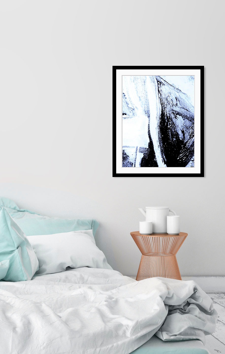 Image of queence Bild "Luis" Abstrakt Kunst Modern Schwarz-Weiss 1 Stk. tlg. HD Premium Poster-Druck inkl. Holzrahmen