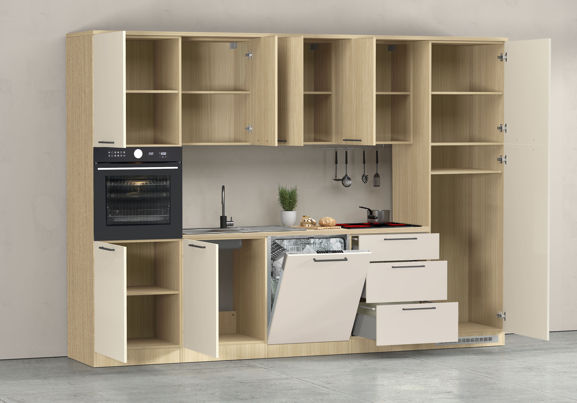 KOCHSTATION Küchenzeile »KS-Luna, Einbauküche, Zeilenküche, Küchenblock« Breite 300 cm, wahlweise mit Hanseatic-E-Geräten, APL 35mm stark