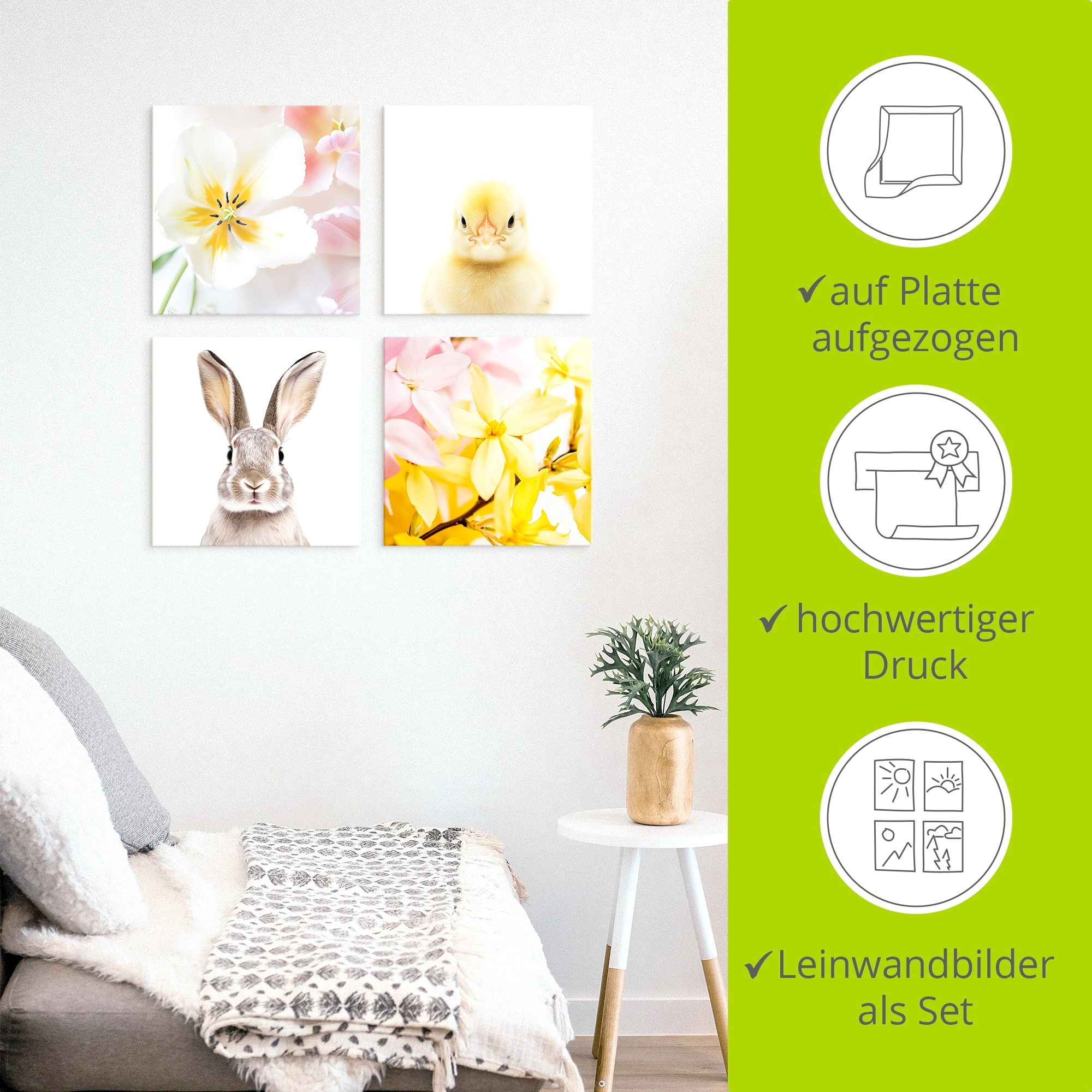 Artland Leinwandbild »Ostergrüsse« Set, 4 Stk. tlg. in verschiedenen Grössen erhältlich