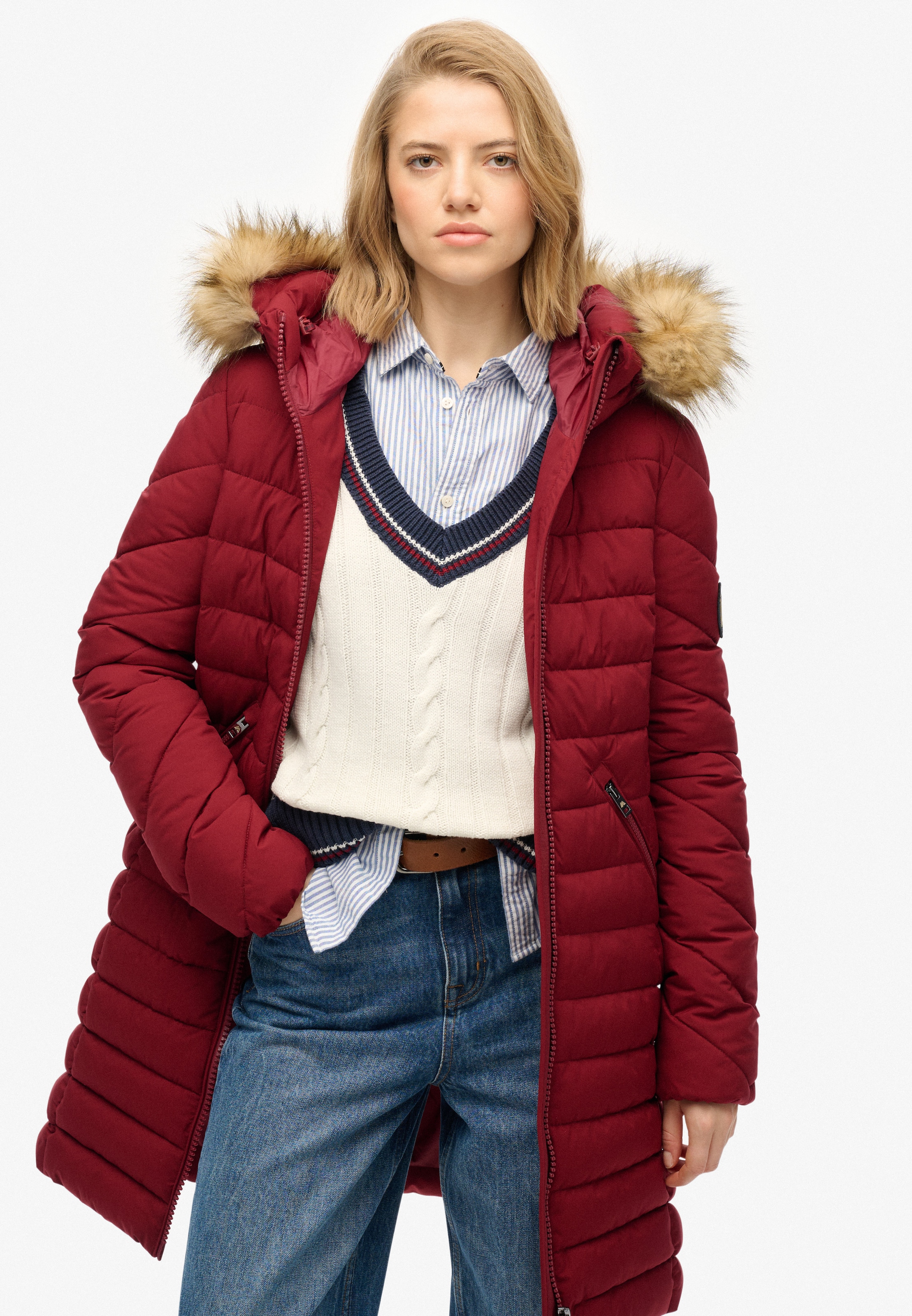 Superdry Veste matelassée »FUJI FAUX FUR HOOD MID LENGTH« mit Kapuze