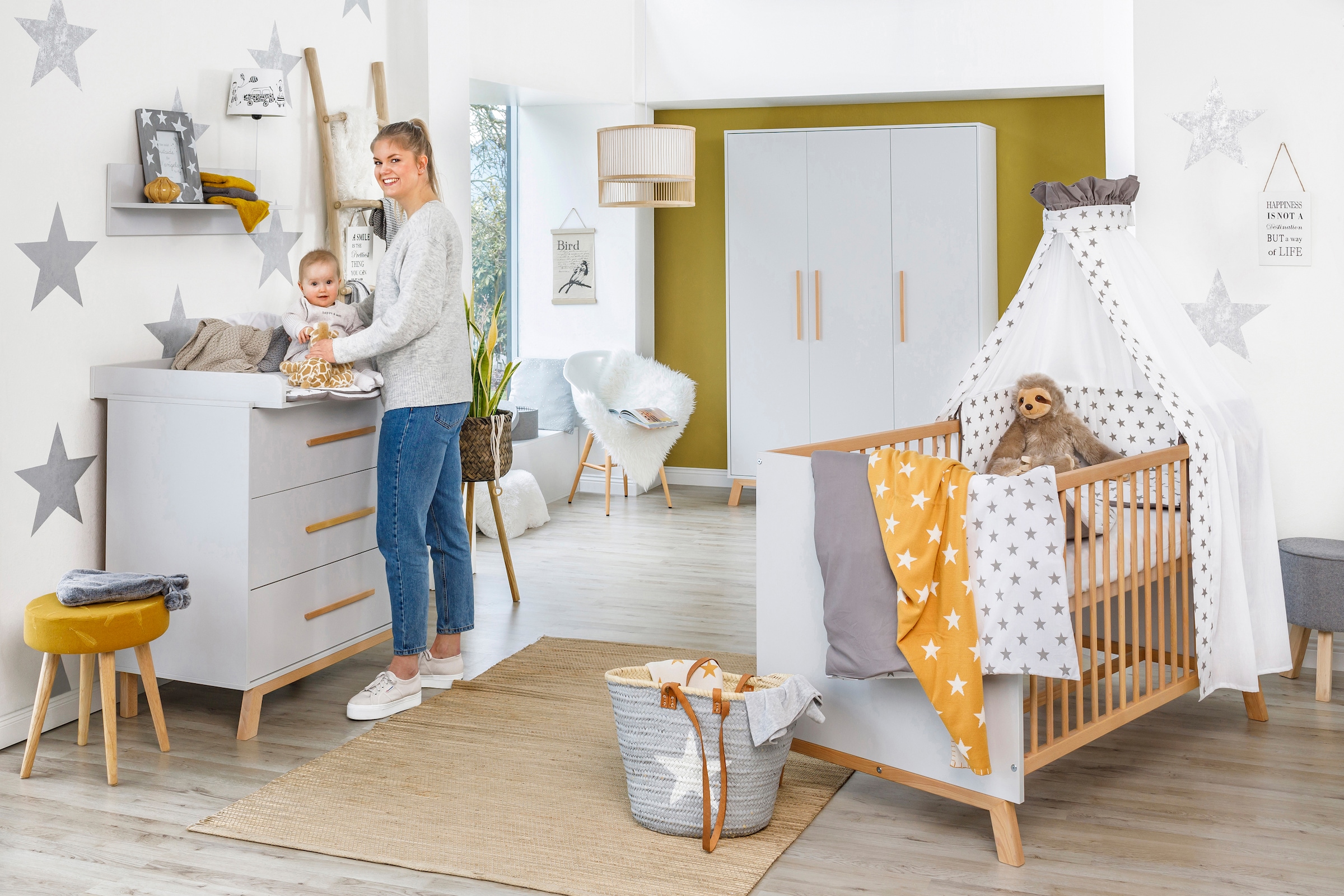 Schardt Babymöbel-Set »Sienna Grey«, (Spar-Set, 2 St., Kinderbett, Wickelkommode), mit Kinderbett und Wickelkommode; Made in Germany