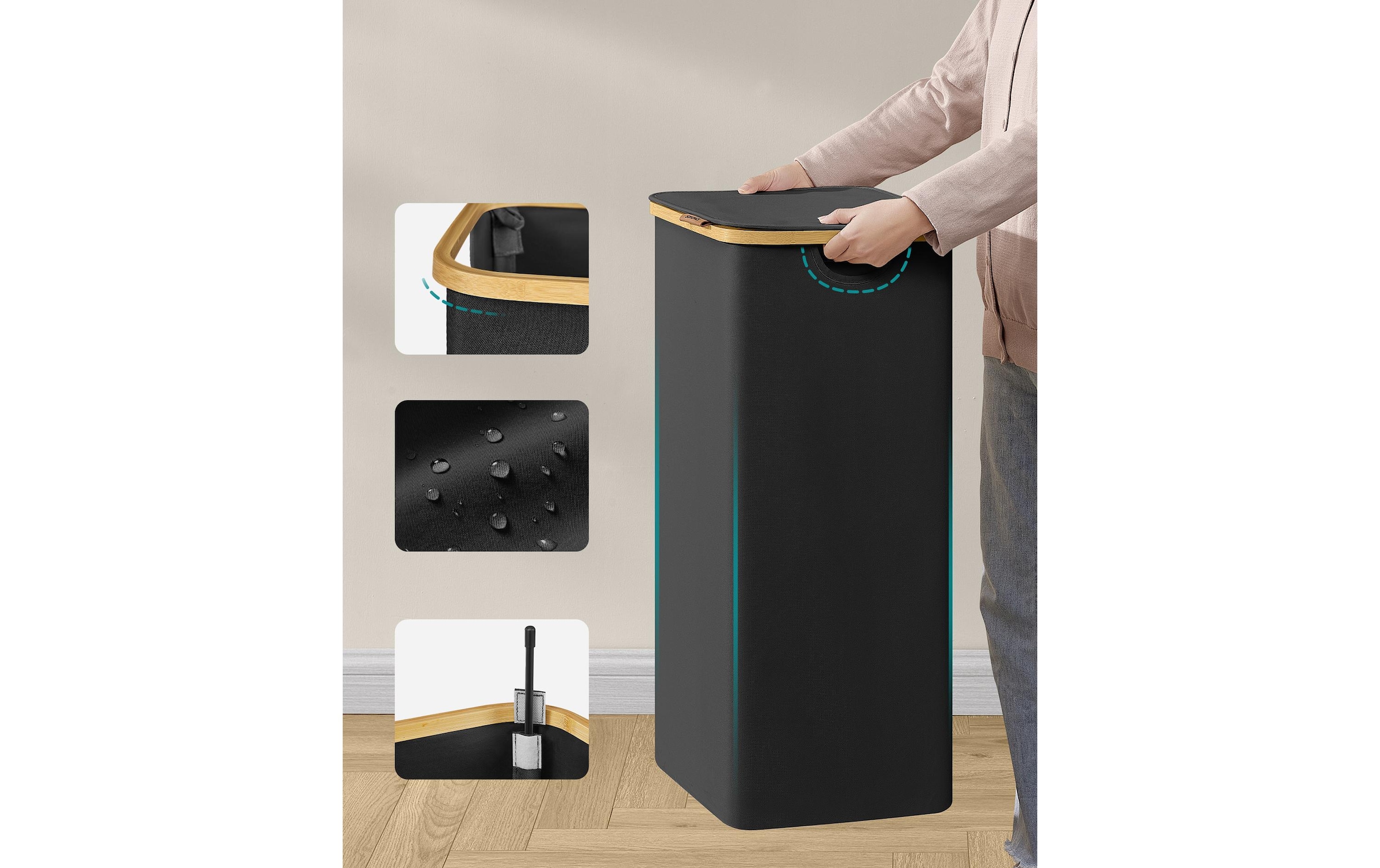SONGMICS Wäschekorb »90 l, Schwarz«, (1 St.)