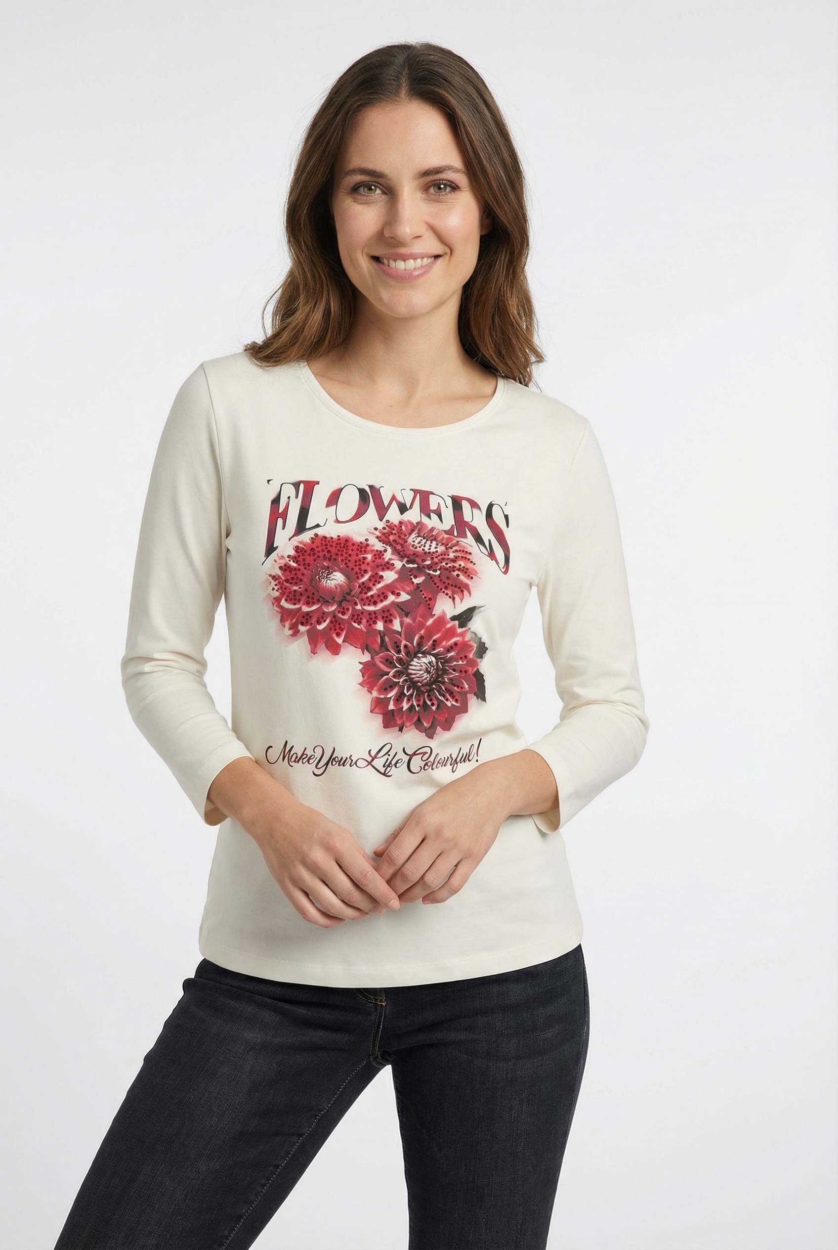 Image of Rabe 3/4-Arm-Shirt mit Print und Glitzersteinen