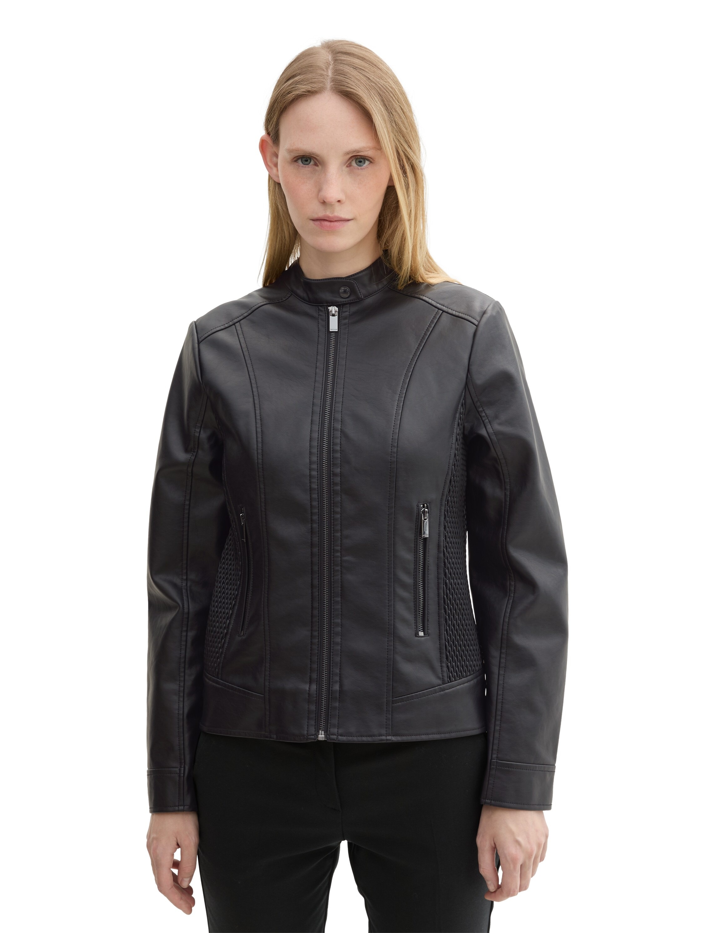 Image of TOM TAILOR Bikerjacke ohne Kapuze Kunstleder mit Reissverschluss