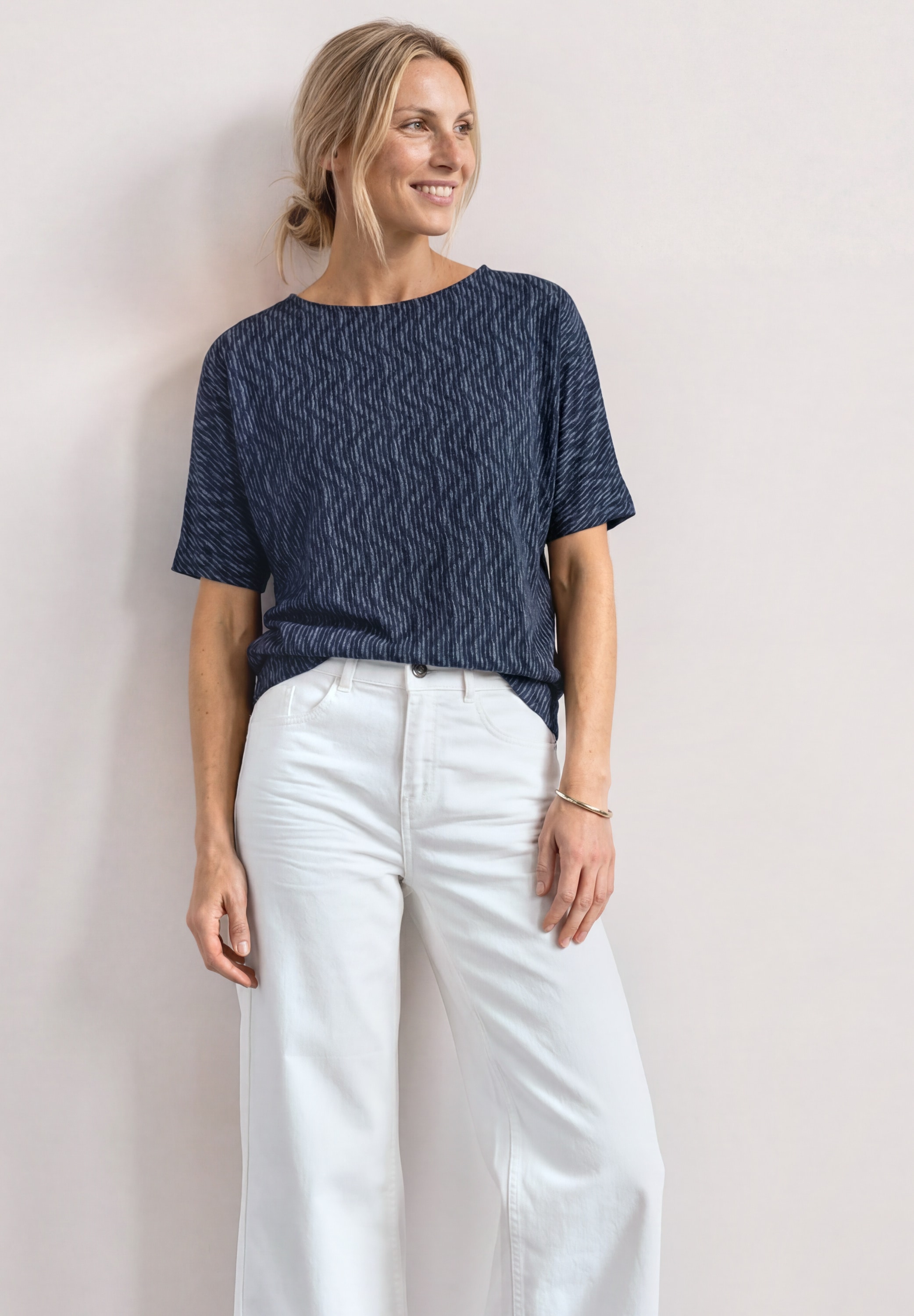 STREET ONE Shirt à col rond t-shirt d'été avec motif allover et encolure bateau