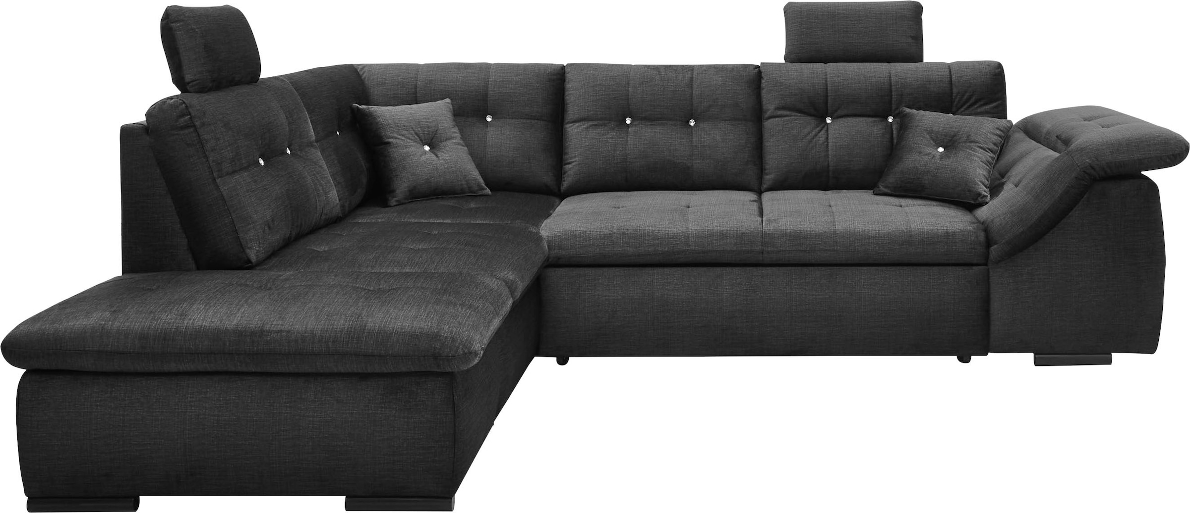 ED EXCITING DESIGN Ecksofa »Bolonia L-Form«, mit Bettfunktion, Bettkasten, Kopfstützen & 2 Zierkissen, Strasstein