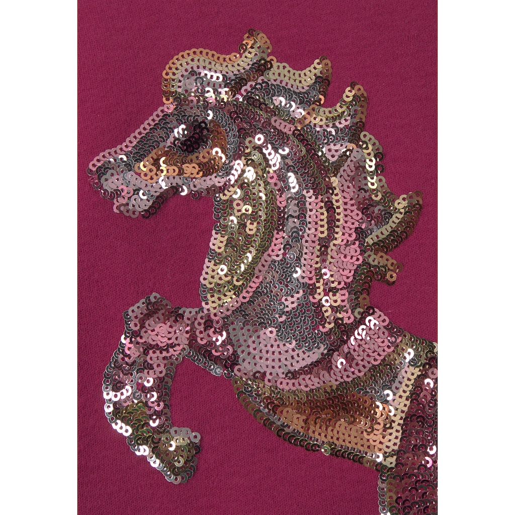 KIDSWORLD Langarmshirt »PFERD«, in langer Form mit schönem Pferdemotiv aus Pailletten