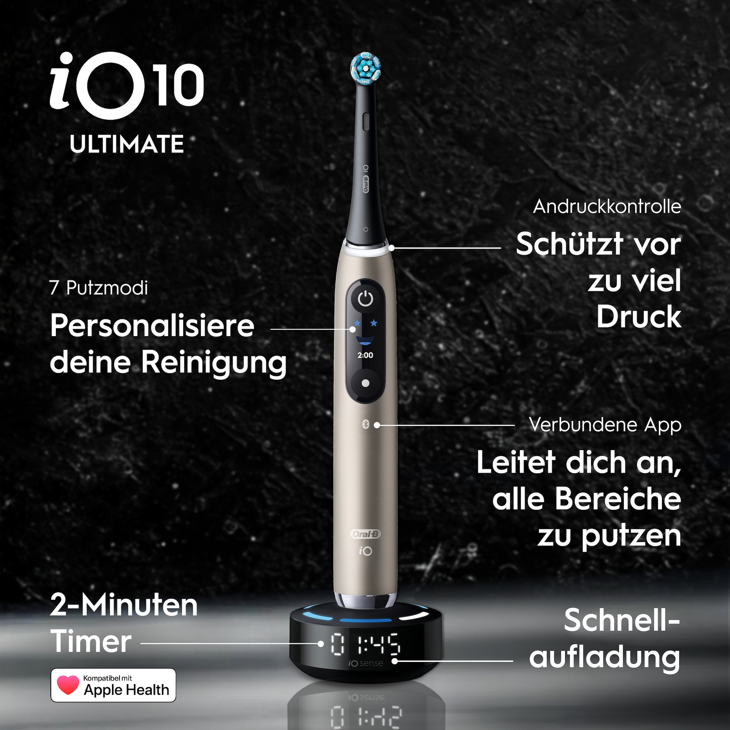 Oral-B Brosse à dents électrique »iO Series 10« 1 cuis Aufsteckbürsten inkl. 1 Aufsteckbürste, iO Sense Schnellladestation, Lade-Reise-Etui