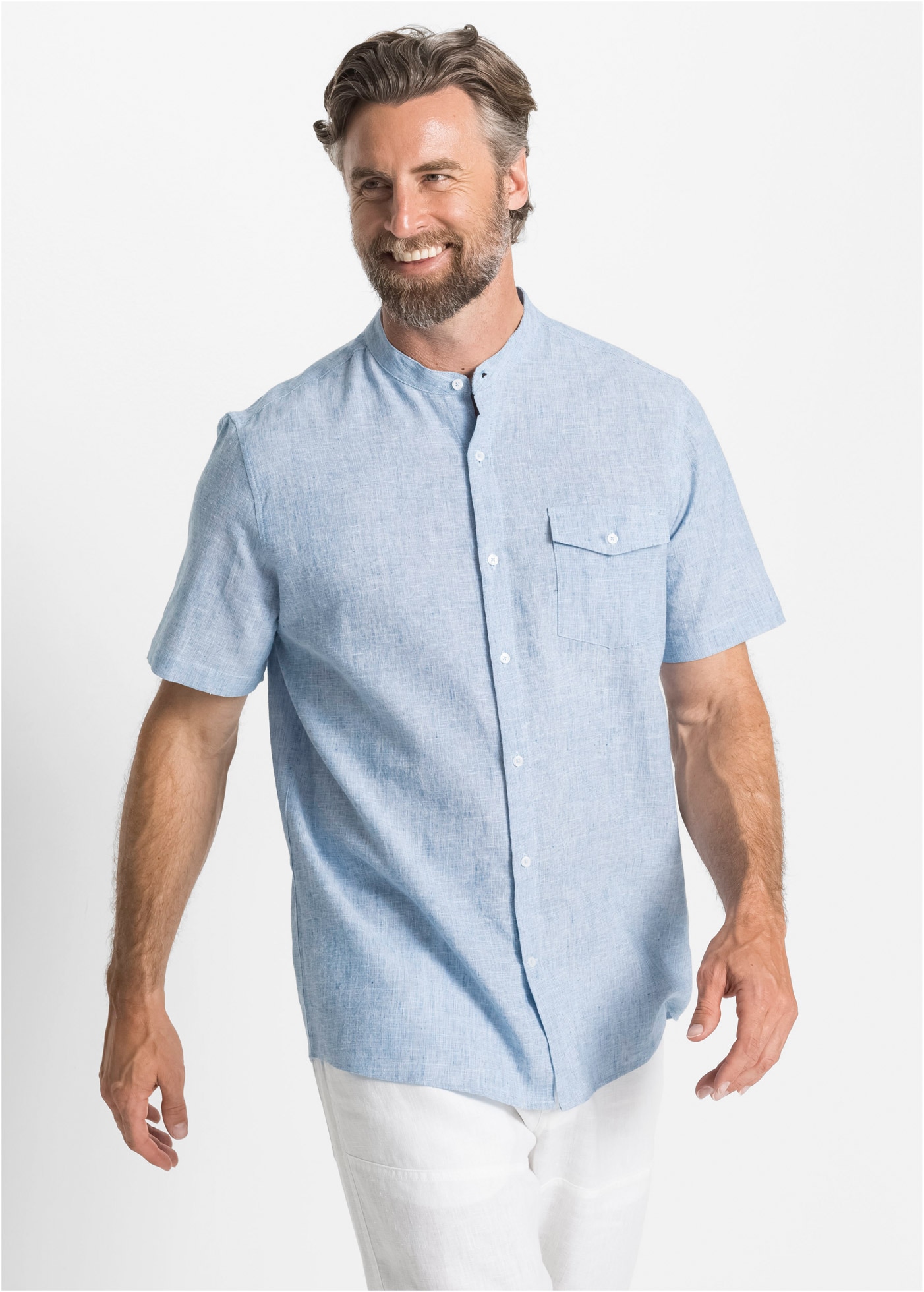 Image of bonprix Kurzarmhemd Regular fit, aus Leinen-Baumwolle-Mix, mit Stehkragen