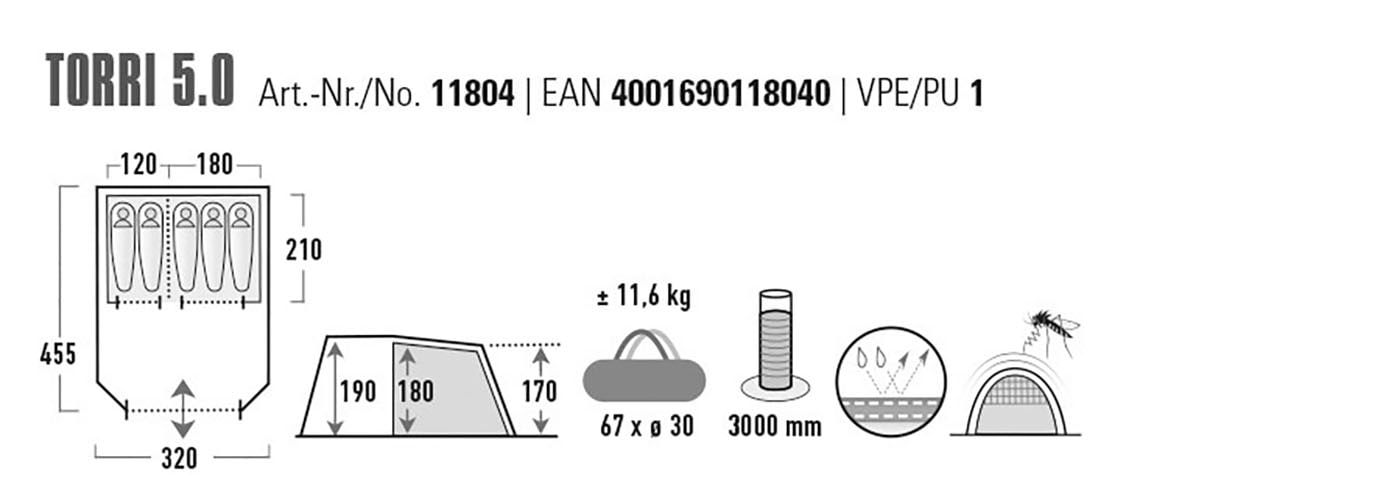 High Peak Tente tunnel »Torri 5.0« 5 Personen abgedunkeltes Innenzelt