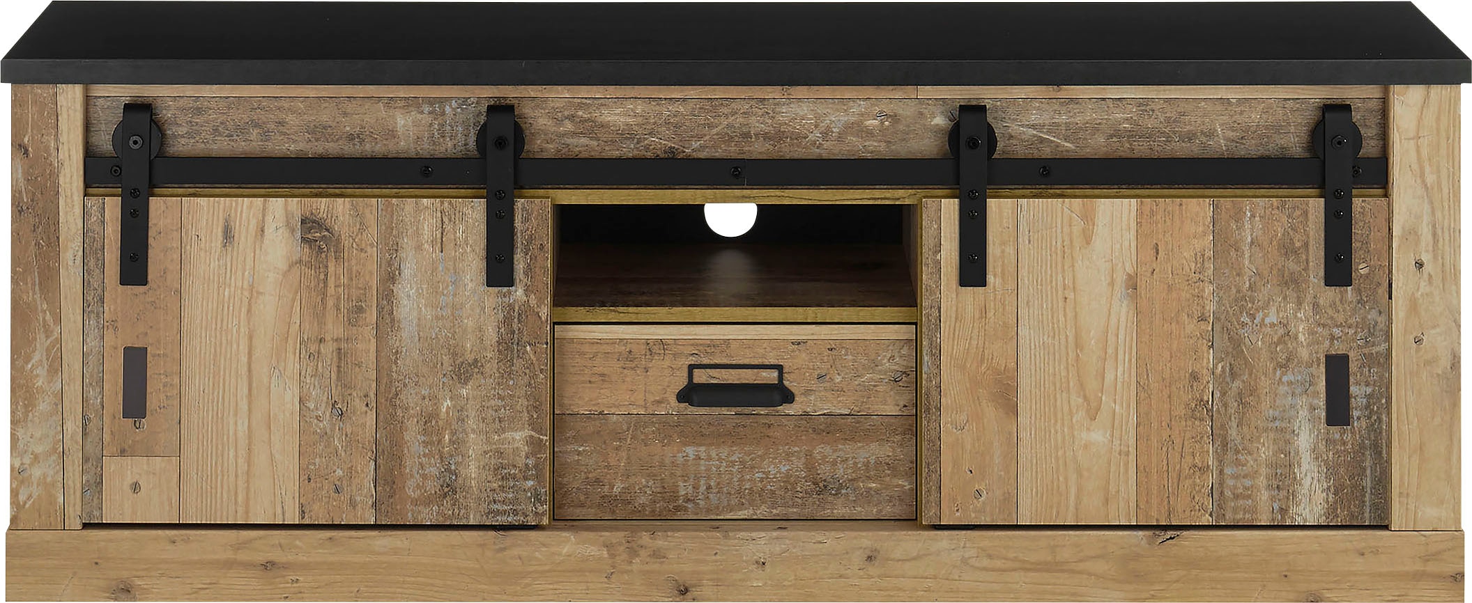 Home affaire Lowboard »SHERWOOD«, Holz Dekor, mit Scheunentorbeschlag und Apothekergriff, Breite 162 cm