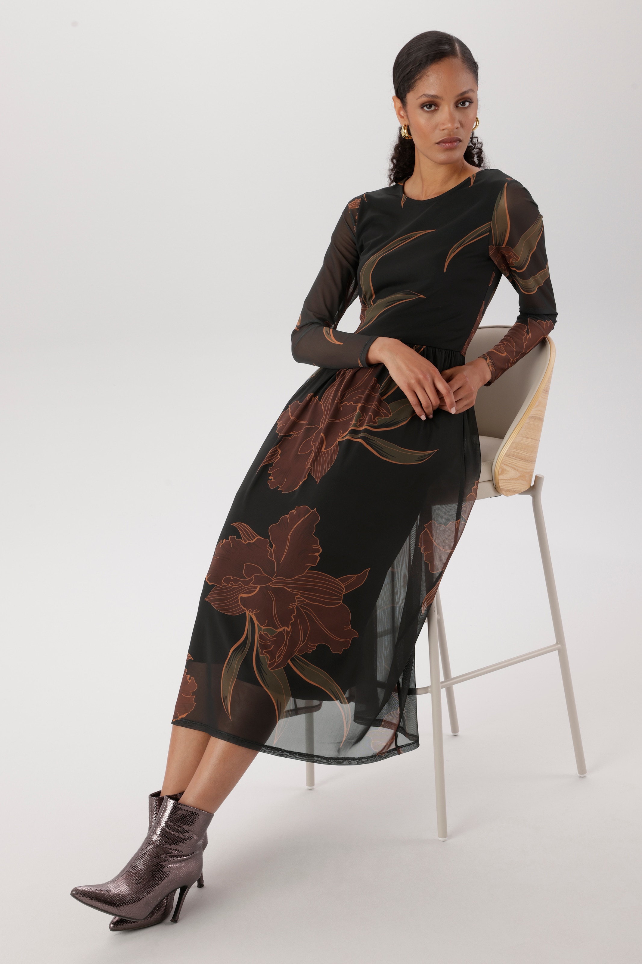 Aniston SELECTED Robe midi en qualité mesh avec élastique à la taille - NOUVELLE COLLECTION