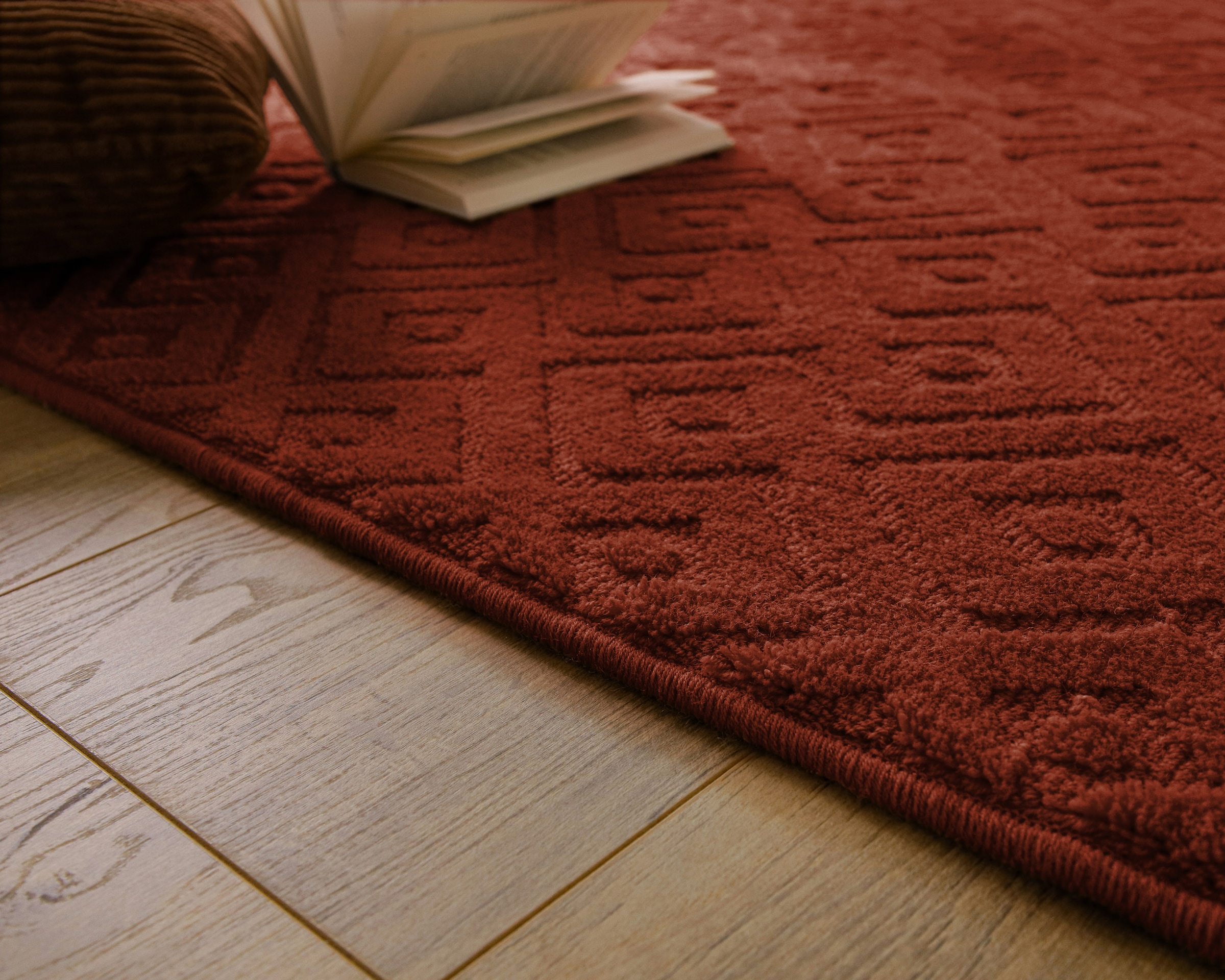 Wecon home Tapis »Castello TWO« Rectangulaire 7 mm Höhe Schurwolle, Kurzflor mit Hoch-Tief-Effekt, Wohnzimmer, Rautenmuster