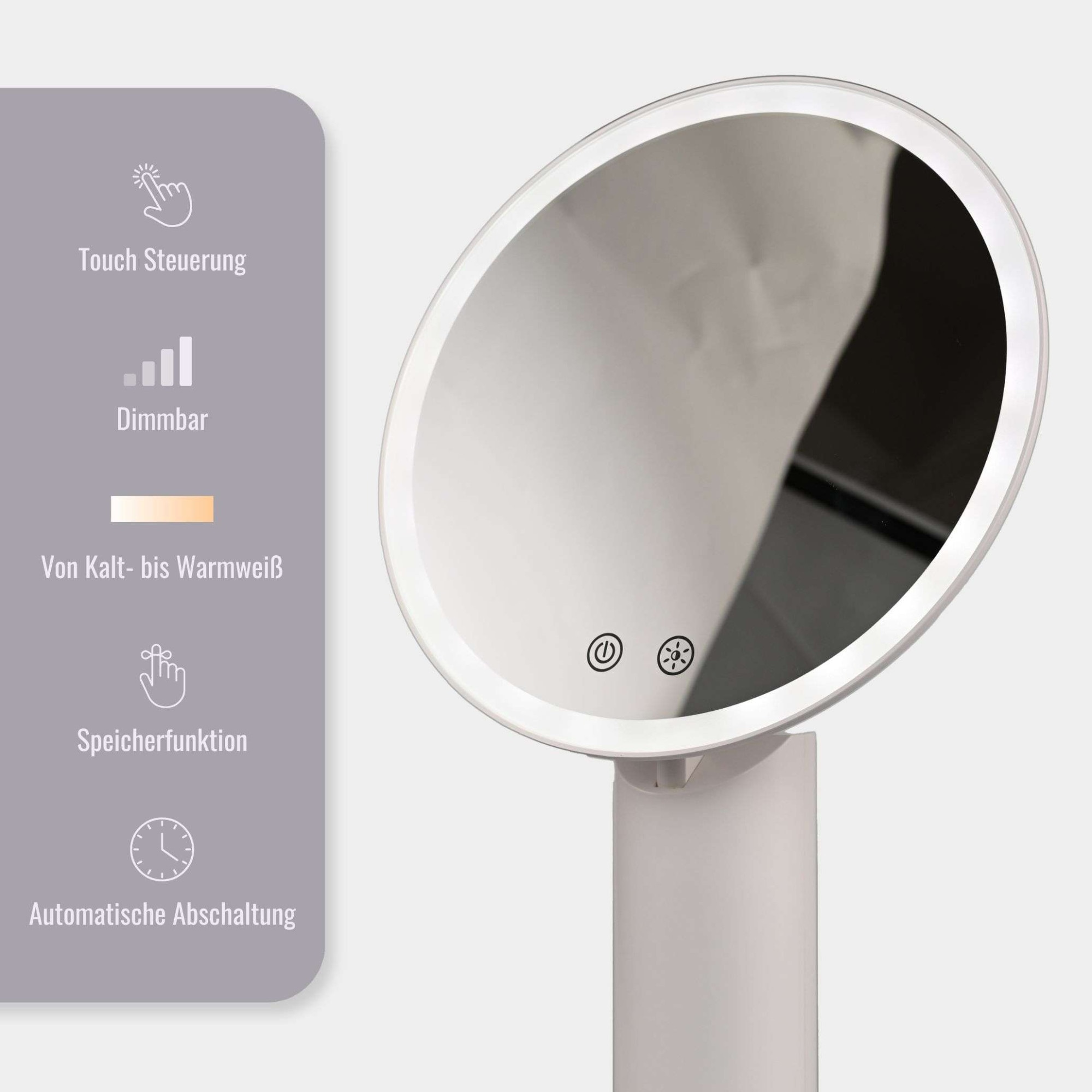 Loevschall Miroir de maquillage »Bridget Kosmetikspiegel mit Licht, stufenlos dimmbar & Touch Steuerung« Kippbar, Lichtfarben wählbar, kabellos, ideal für Bad und Schlafzimmer