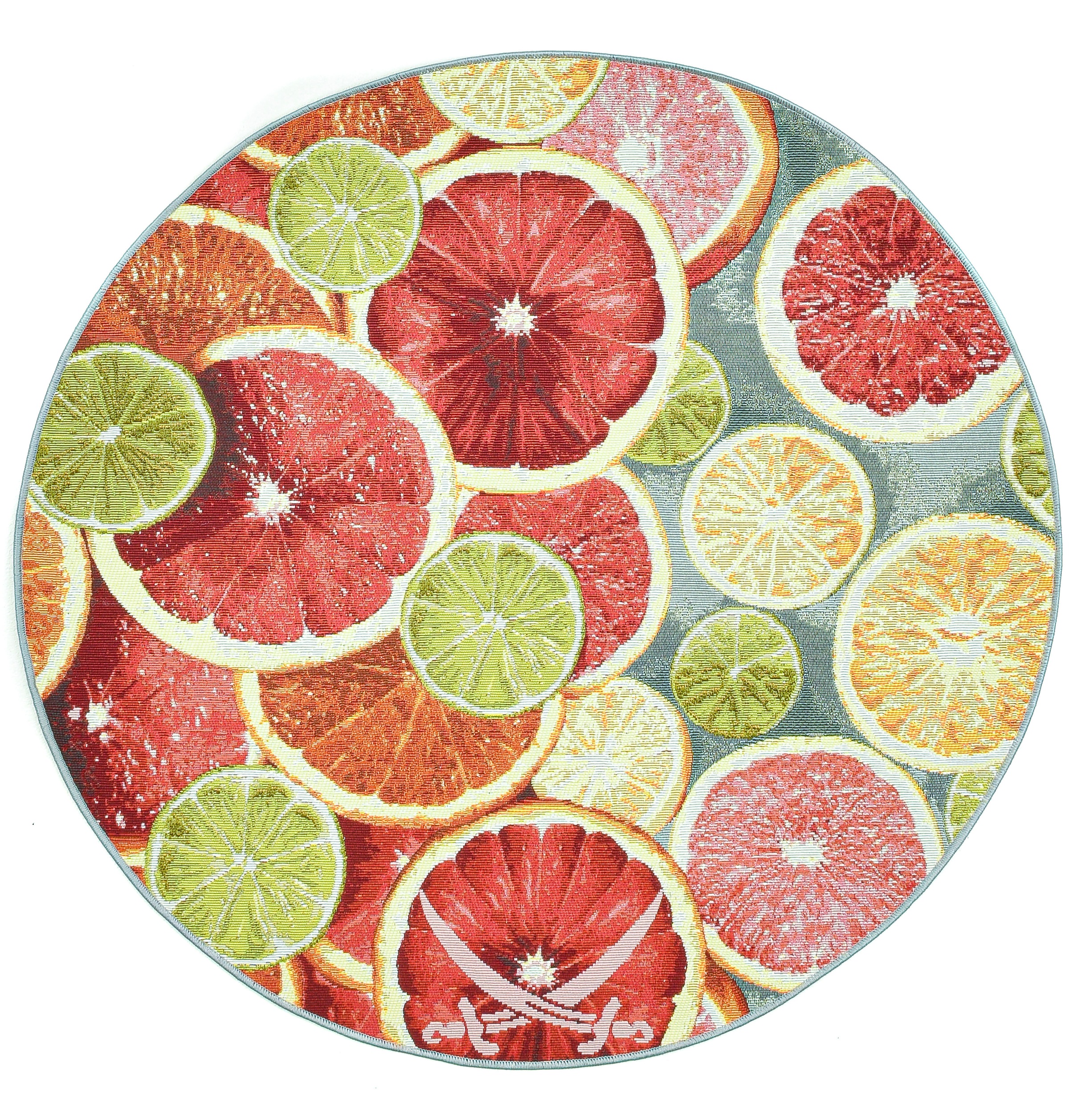 Image of Sansibar Teppich »Rantum Beach 003«, rund, 5 mm Höhe, Flachgewebe, modernes Sommer Design, Motiv Zitrusscheiben & gekreuzte Säbel, In- & Outdoor geeignet, ideal im Wohnzimmer & Schlafzimmer bei Ackermann Versand Schweiz