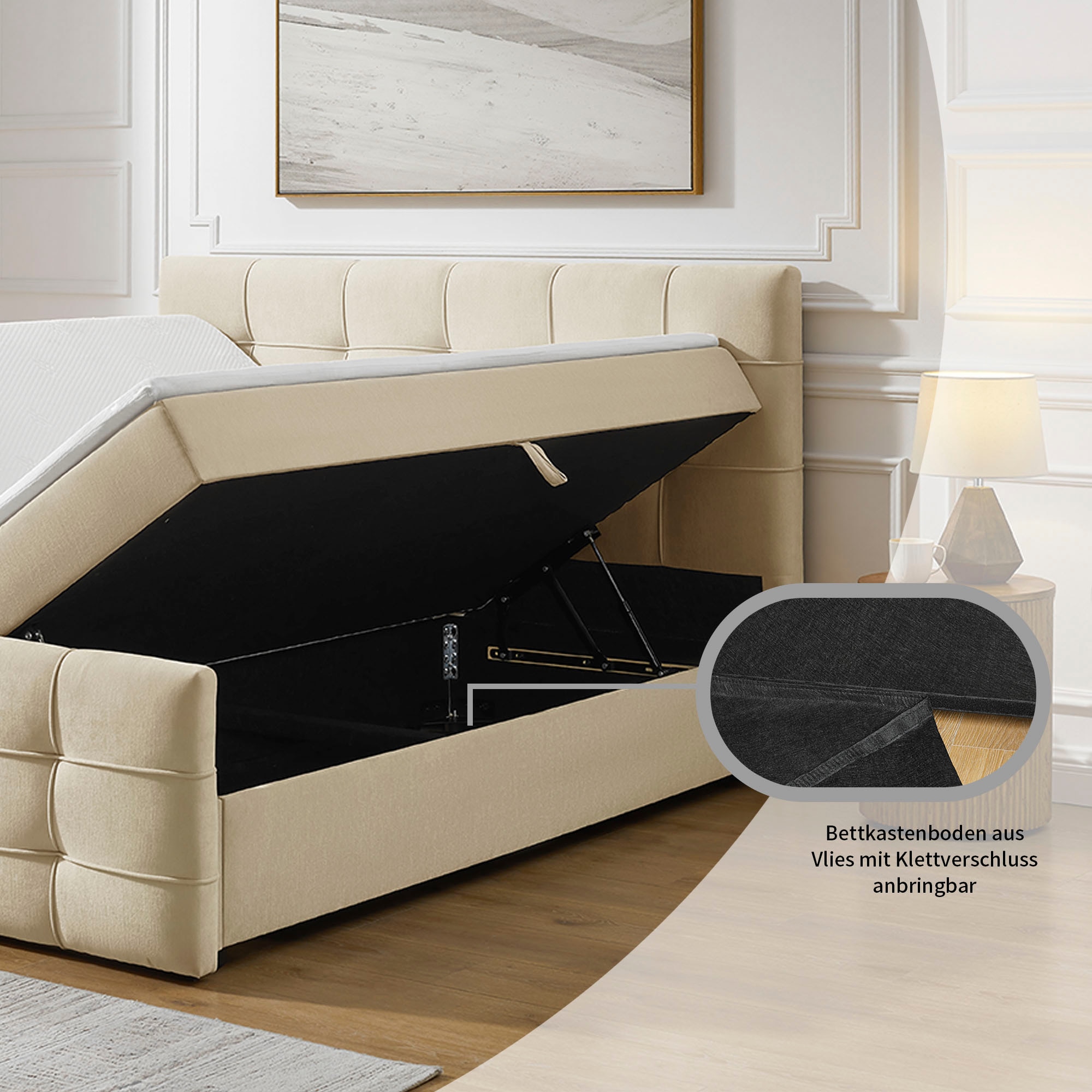 GOODproduct Boxbett »LILIENNE, Polsterbett mit Bettkasten und Taschenfederkernmatratze H3« mit Kaltschaumtopper, Chenille-Bezug, 160x200 & 180x200 cm
