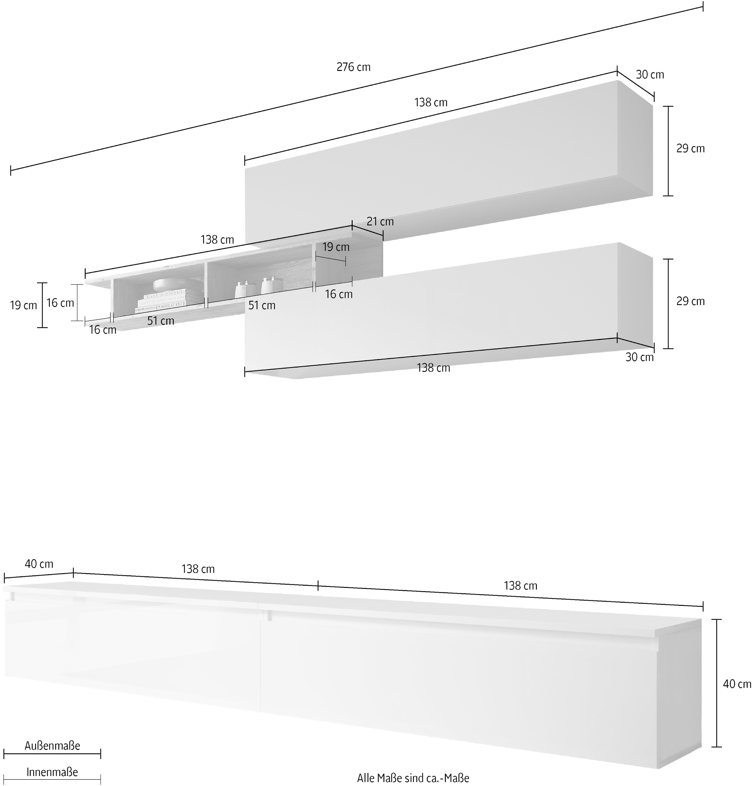 Home affaire Wohnwand »Infinity, 5tlg. Breite 276 cm, Höhe variabel, Schrankwand, Anbauwand«