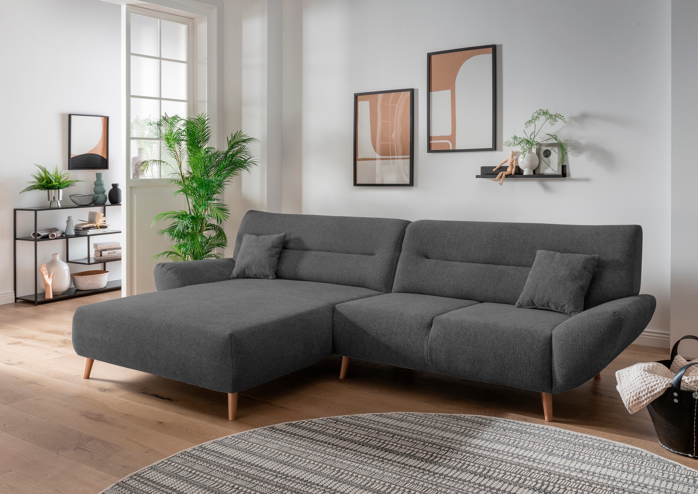 Image of Home affaire Ecksofa "Drago, elegant und zeitlos, komfortabel, Holzfuss, L-Form" frei im Raum stellbar, inkl. 2 Zierkissen