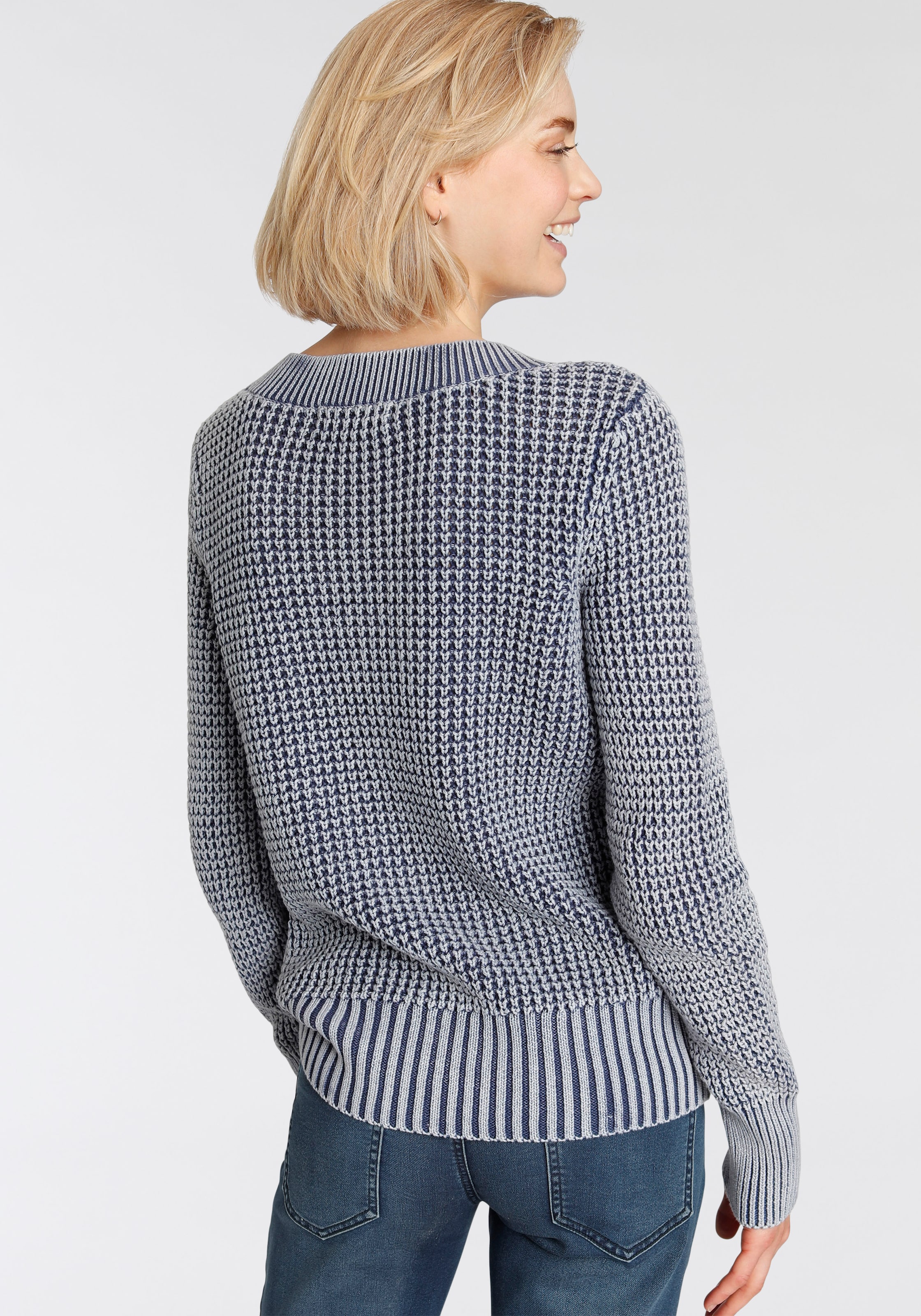 Arizona Strickpullover »mit used Waschung in hell-dunkel-Optik«, mit Zopfmuster