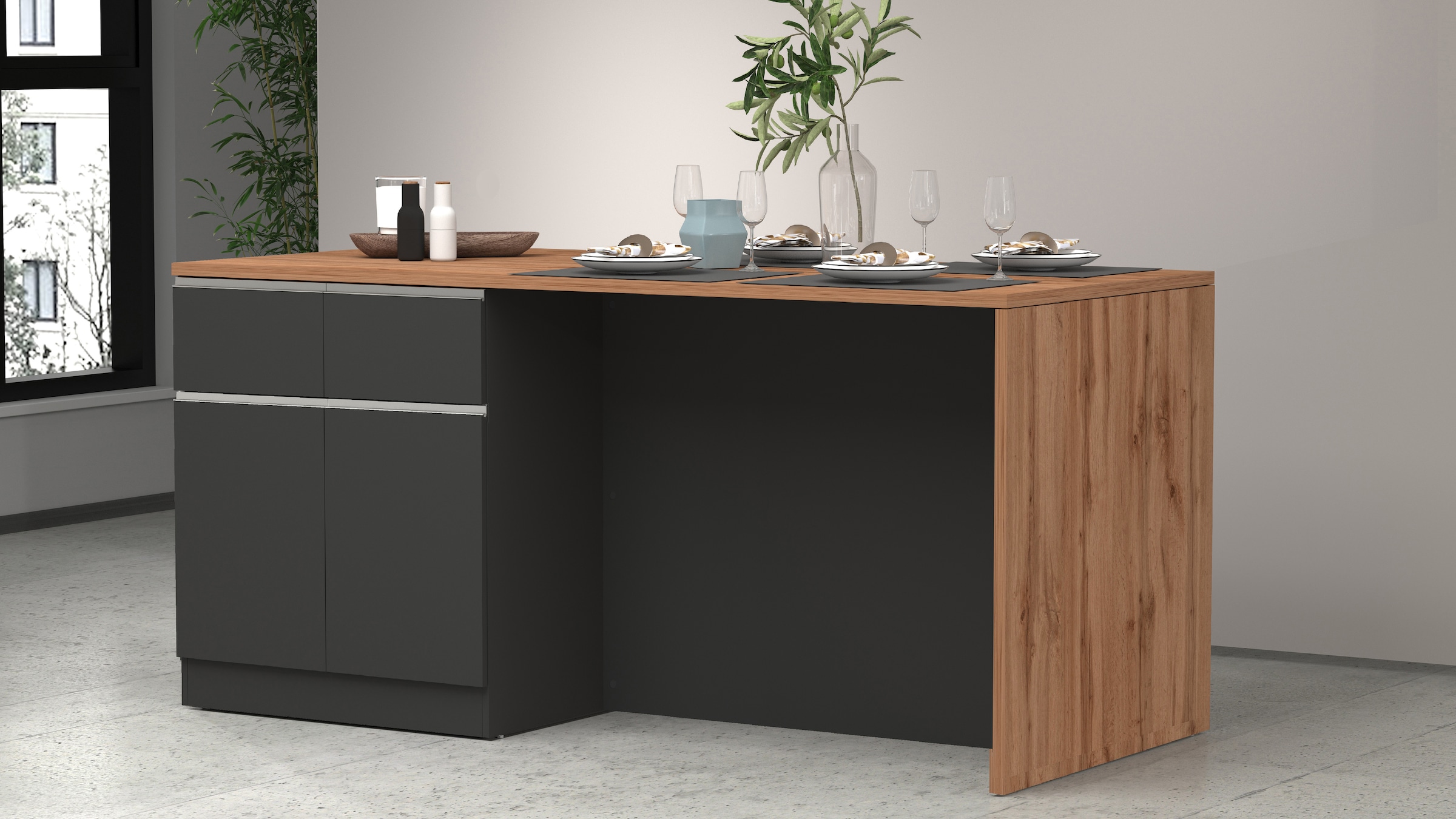 KOCHSTATION Ilot de cuisine »Sole,Kochinsel,Küchenarbeitsblock,Inselküche,Arbeitsinsel« Breite 200 cm mit 4 Türen,4 Schubkästen, Aluminiumgriff