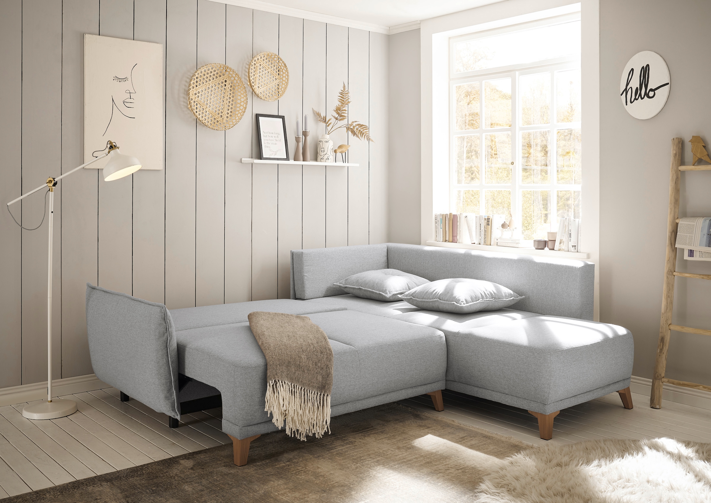 ED EXCITING DESIGN Ecksofa »Pamplona L-Form«, mit Bettfunktion, Bettkasten & Zierkissen