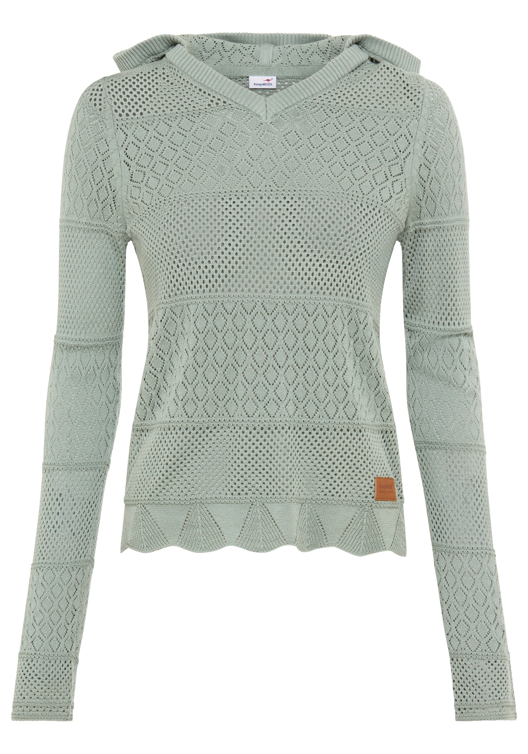 KangaROOS Ajourpullover aus Baumwolle, mit V-Ausschnitt, bequeme Passform, Langarm