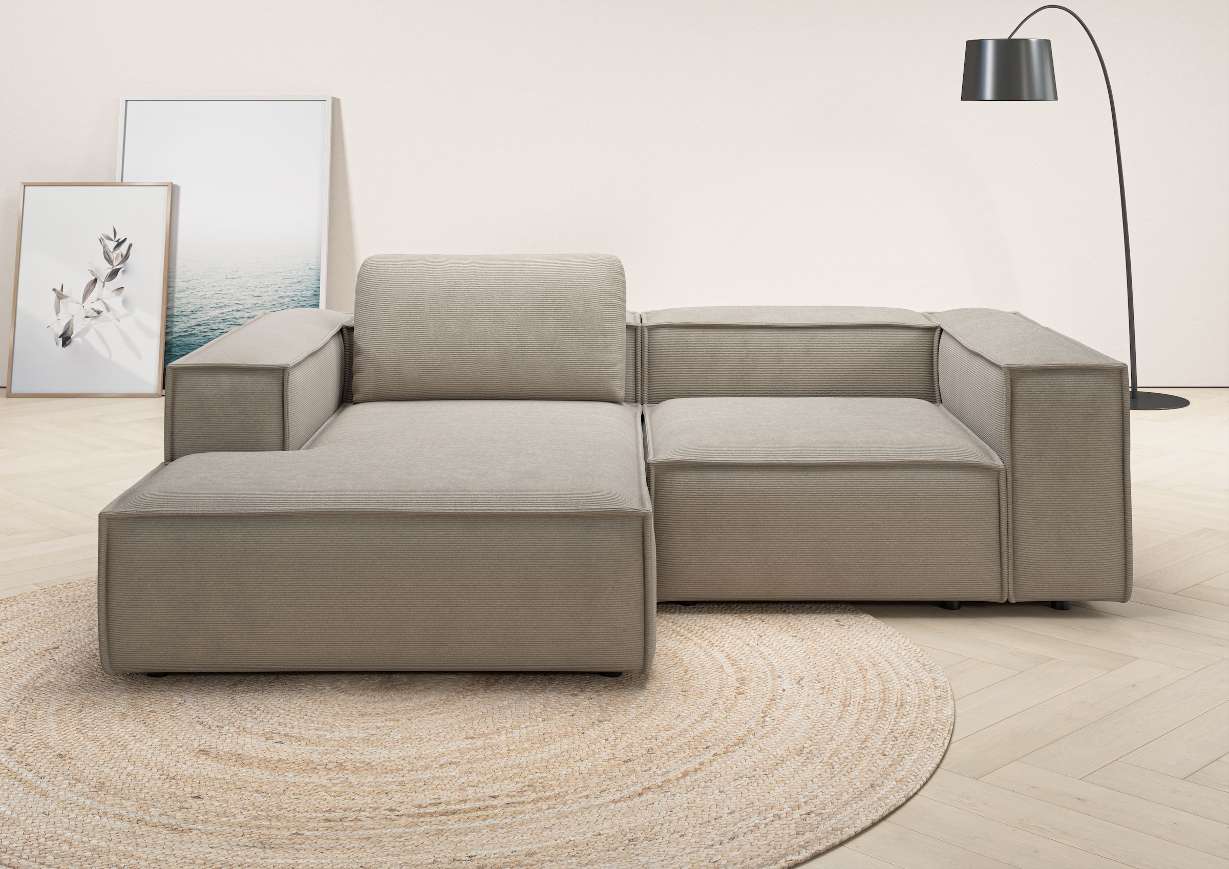 Image of Home affaire Ecksofa "Watertown, kompakte L-Form, Japandi Design, 246 cm Breite" modernes Ecksofa mit Feincordbezug, platzsparend & bequem