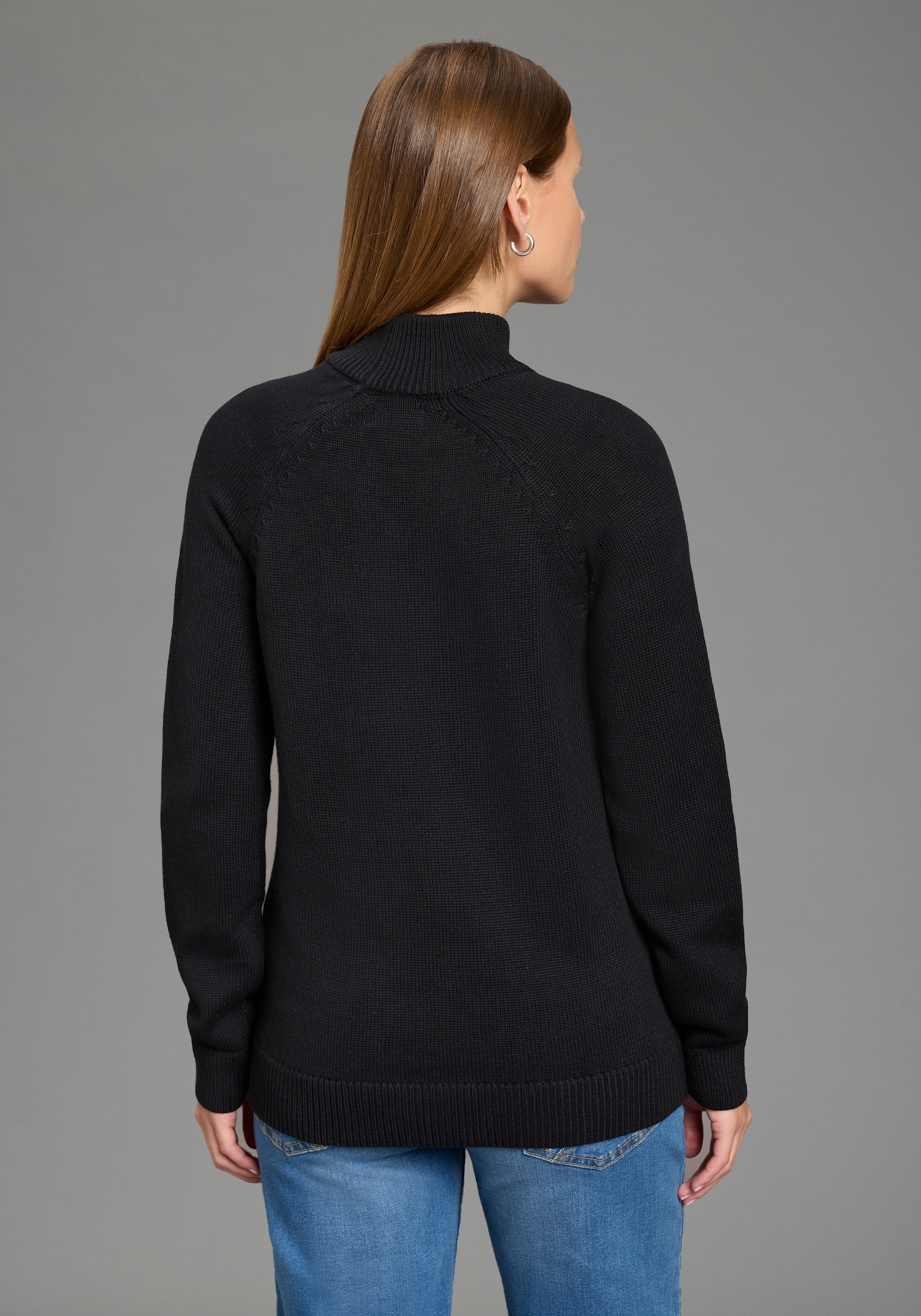 Arizona Pull en tricot »Rolli unifarbend« avec motif tricot grossier et col roulé