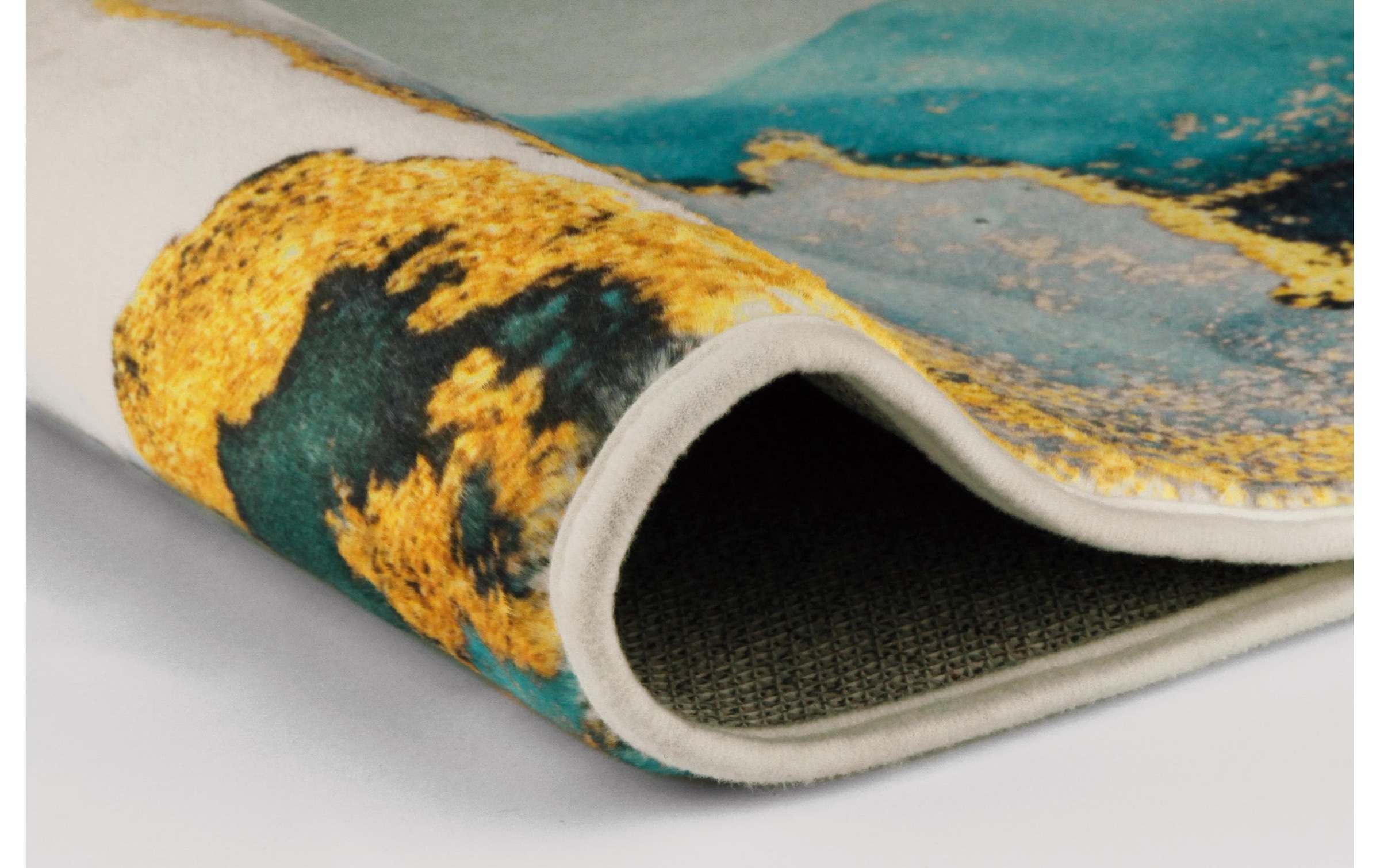 Image of Kleine Wolke Badematte "Teal, Badvorleger, Badezimmer Teppich" Höhe 5 mm rutschhemmend beschichtet fussbodenheizungsgeeignet bedruckt, Marmor Design, goldfarbene Akzente, weich & kuschelig