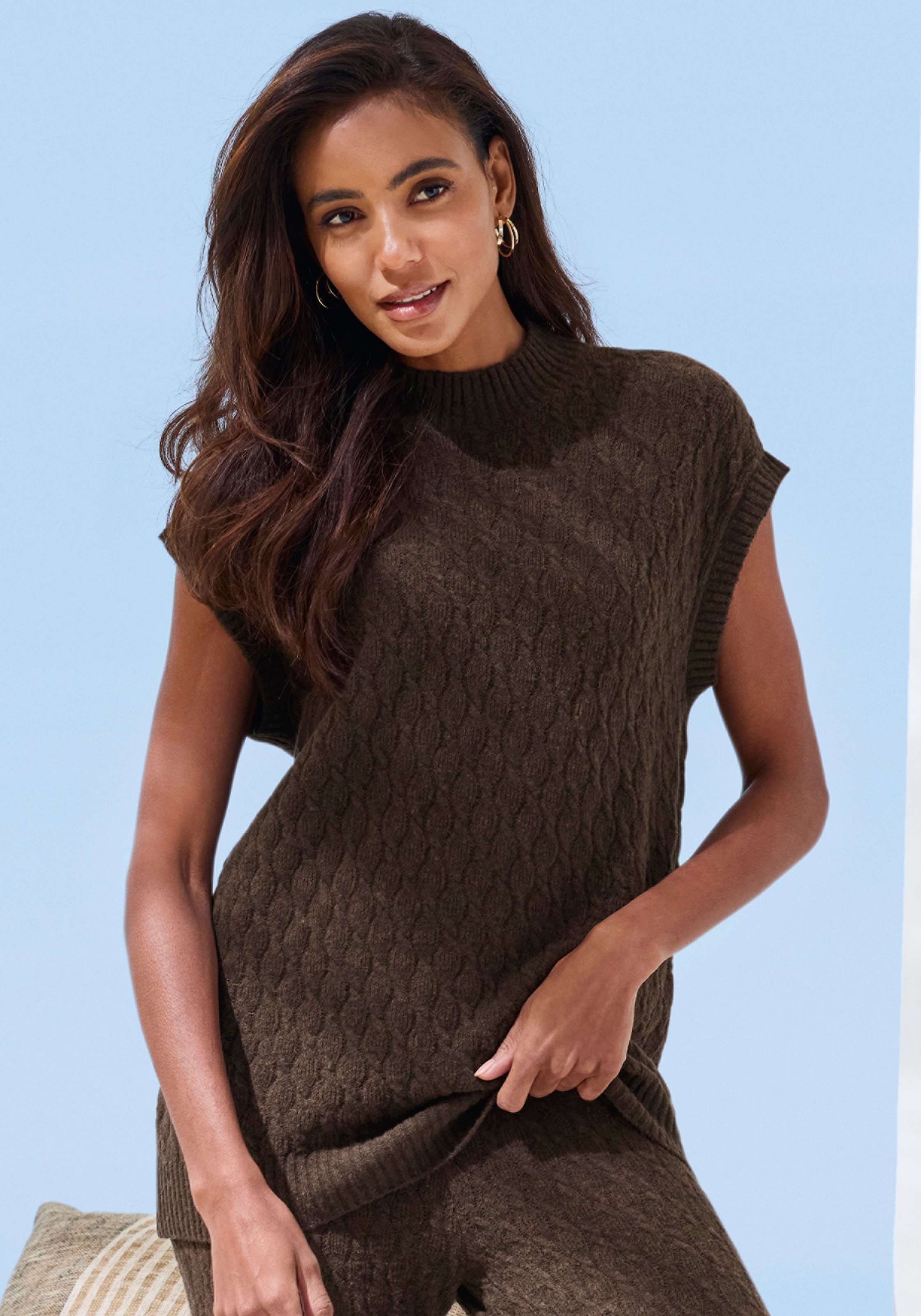 Image of French Connection Pullunder mit Zopfmuster und kleinem Stehkragen, Loungewear