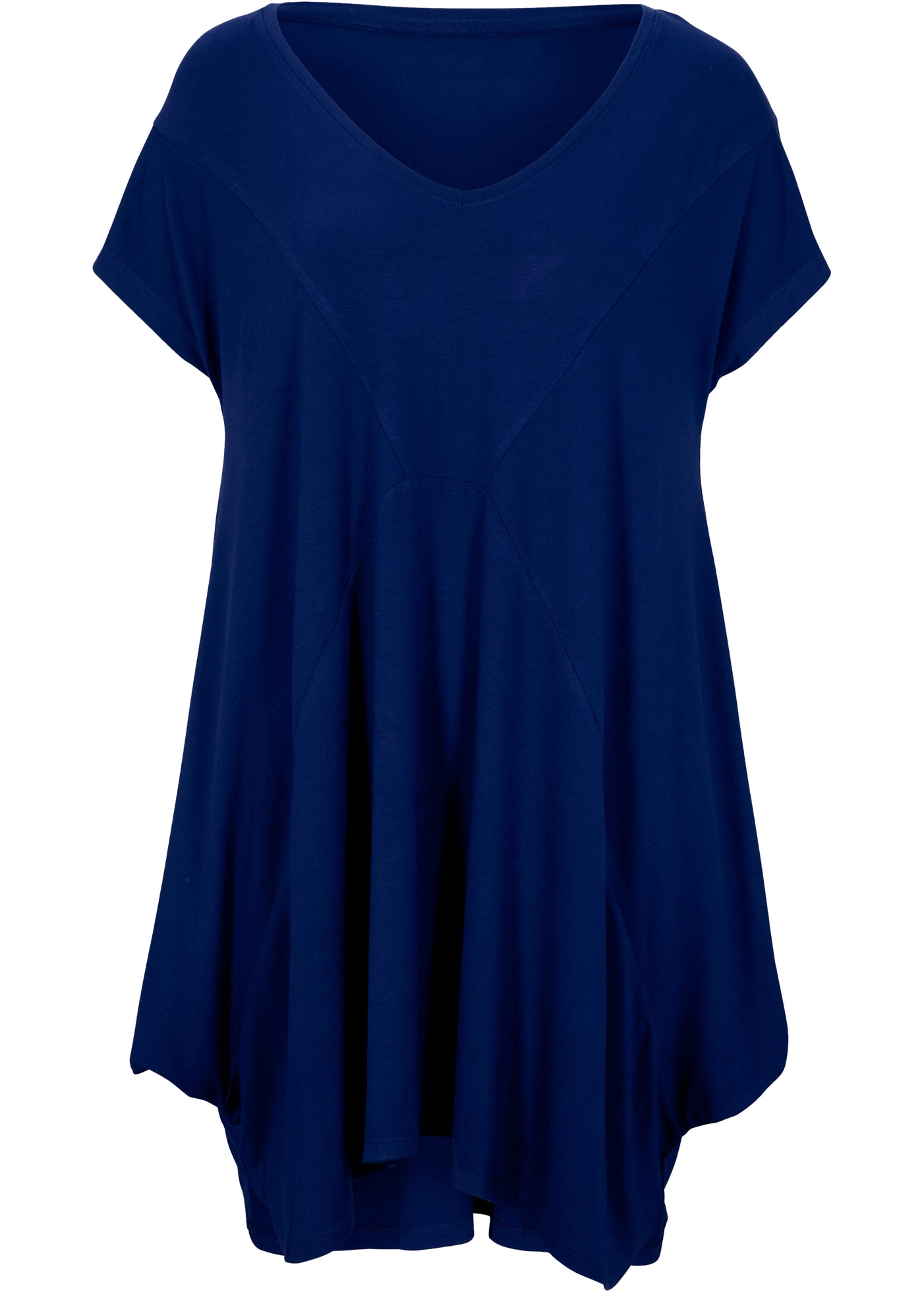 bonprix T-shirt long A-Linie Passform, mit Eingrifftaschen, tiefer Rundhalsausschnitt