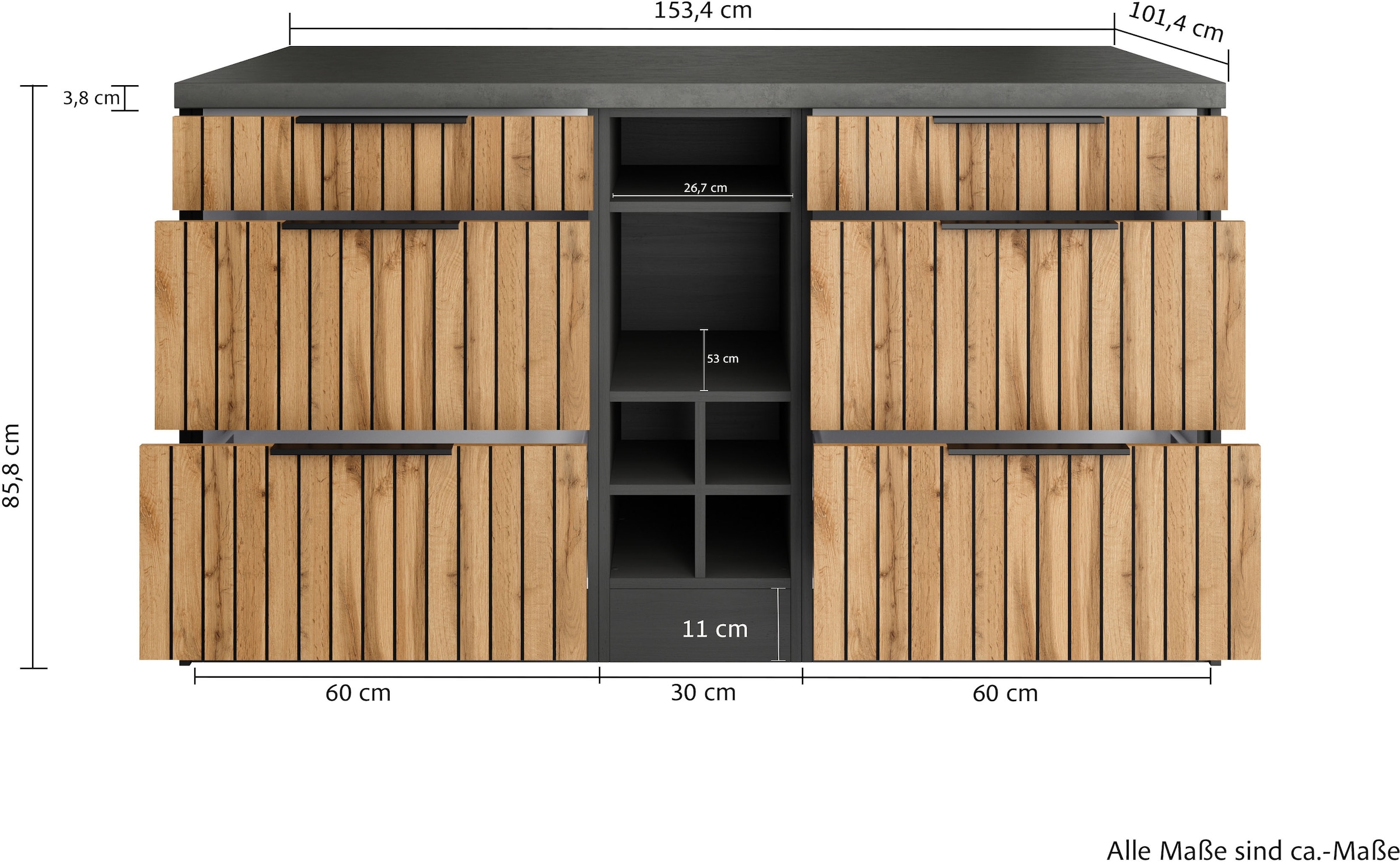 KOCHSTATION Kücheninsel »KS-Lagos« Kücheninsel 153/100 cm, mit höhenverstellbaren Möbelfüssen