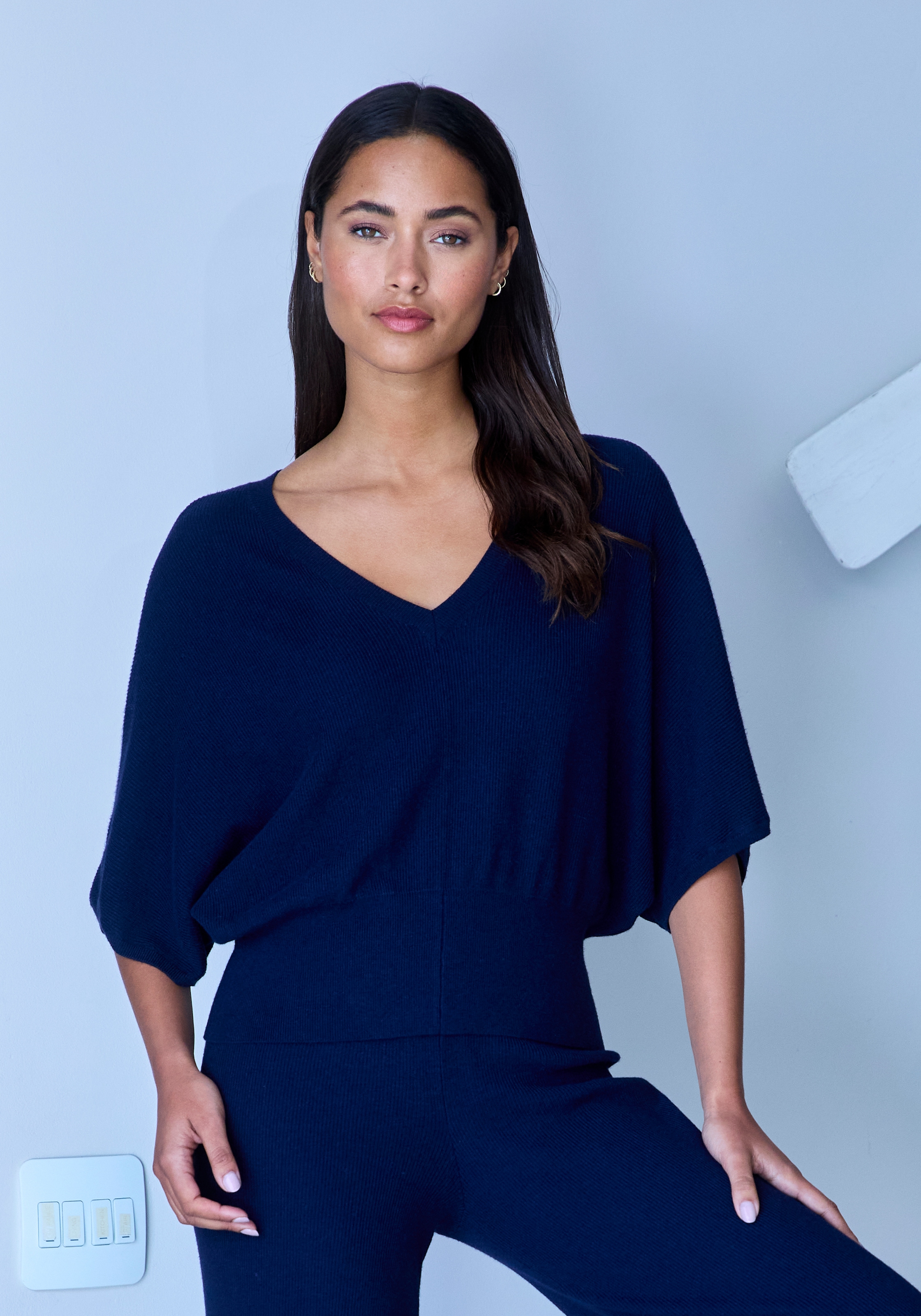 Copenhagen Studios T-shirt chauve-souris en côte fine de haute qualité, vêtements d'intérieur