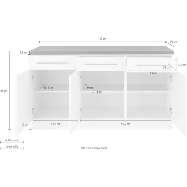 ♕ wiho Küchen Unterschrank »Unna«, 150 cm breit versandkostenfrei auf