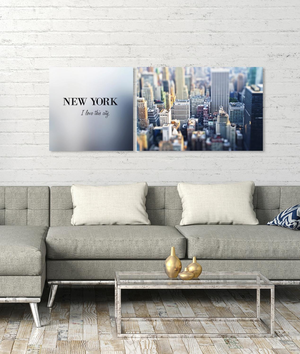 queence Tableau sur toile »New York« Set,  Premium-Leinwandstoff, Handarbeit aus Deutschland, Spruch, 2er Set