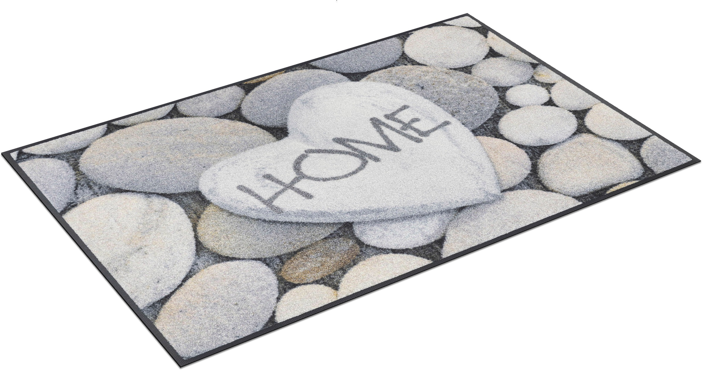 Image of wash+dry by Kleen-Tex Fussmatte "Pebble Stones" rechteckig 7 mm Höhe Schmutzfangmatte, Motiv Kieselsteine, mit Spruch, rutschhemmend