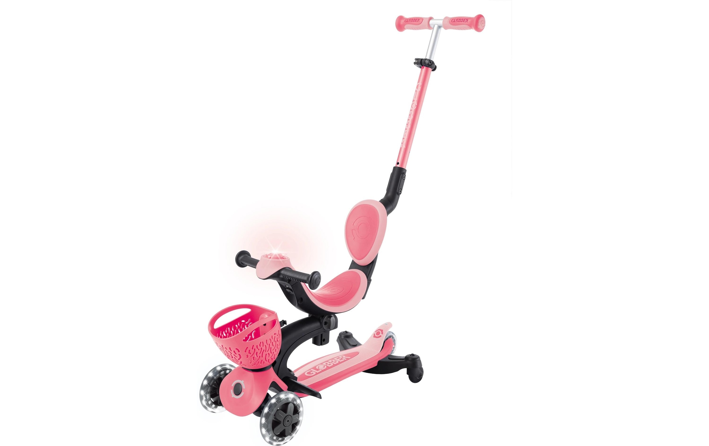 Globber Scooter »GO-UP BABY 360 LIGHTS, mit Leuchtrollen und Leuchtmodul« Aufsitzrad, Laufrad und Scooter in Einem