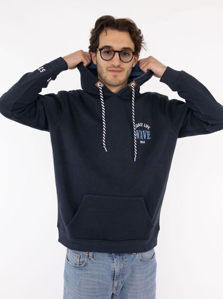 Image of Zwillingsherz Hoodie ""Coast Life Wave"", Kapuze, Kordelzug, Fronttasche, Stickerei