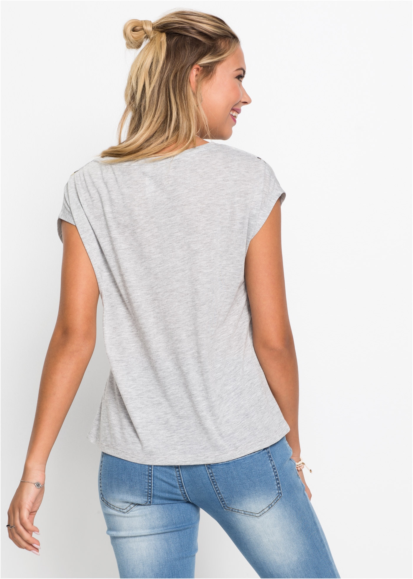 bonprix T-shirt Slim fit Passform, Kurzarm mit kleinen Flügelärmeln