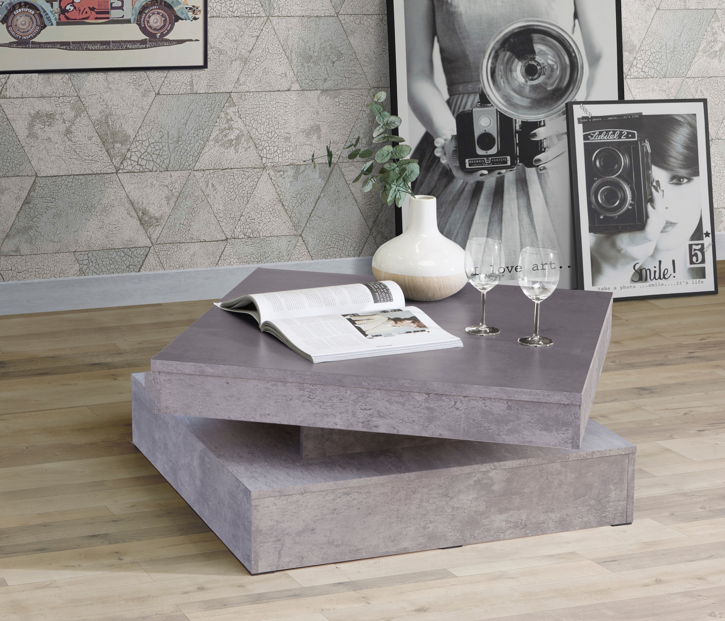 FORTE Couchtisch mit Funktion, drehbare Tischplatte, Breite ca. 78x78 cm