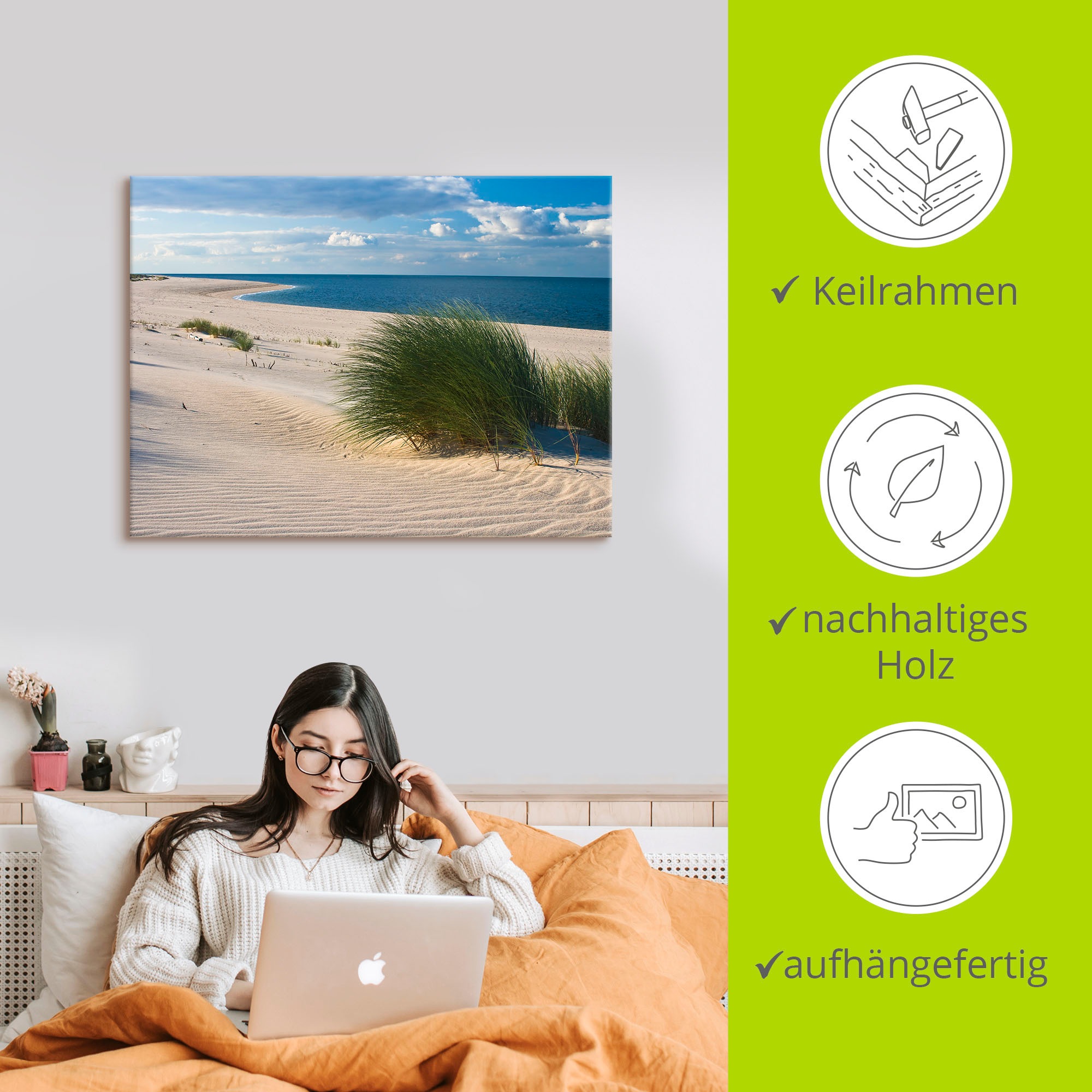 Artland Tableau sur toile »Gras am Strand« 1 cuis tlg. auf Holzrahmen gespannt