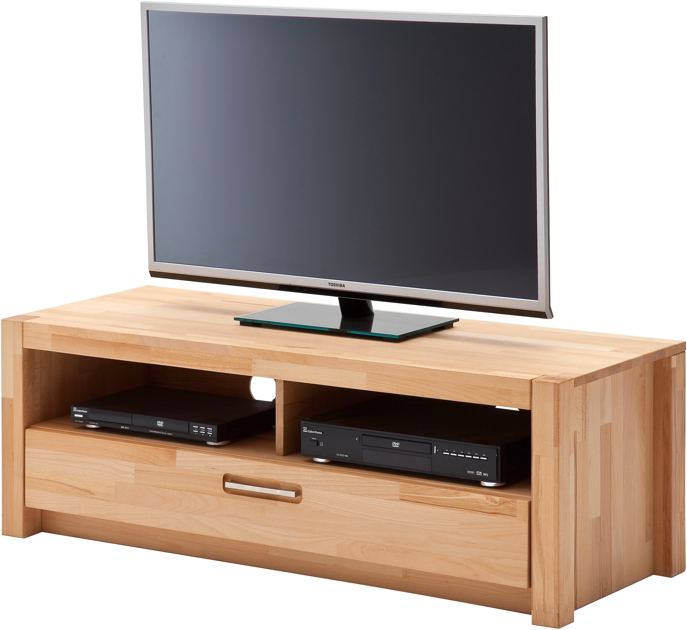 MCA living Lowboard »Fenja TV-Element, Kommode,TV-Möbel,Breite 125 cm« Set, 1 Stück, 1 Stk. tlg. Massivholz, 1 Schubkasten, 2 offene Fächer, maximale TV-Grösse 50 Zoll