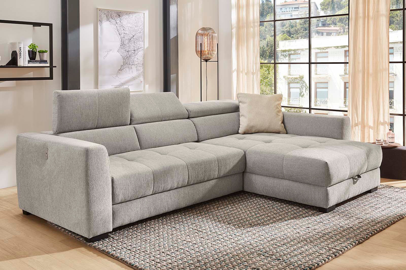 Jockenhöfer Gruppe Ecksofa »San Marino L-Form« mit elektromotorischer Sitztiefenverstellung (ca. 30cm), Bettkasten