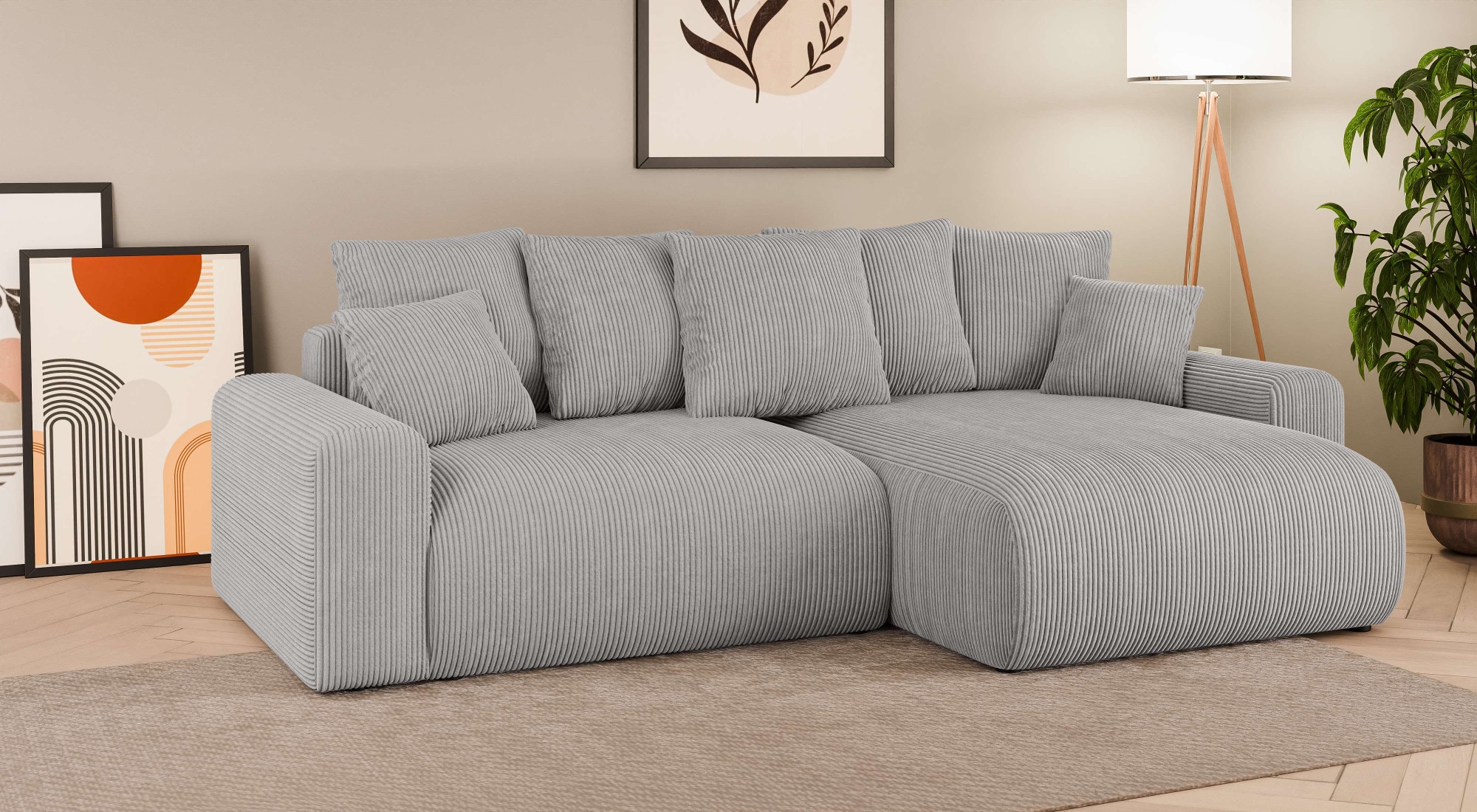 Home affaire Canapé d'angle »LAKESIDE klein mit Bettfunktion und Bettkasten, B/T/H 235/142/84 cm« L-Form, Recamiere beidseitig montierbar, mit Wellenunterfederung